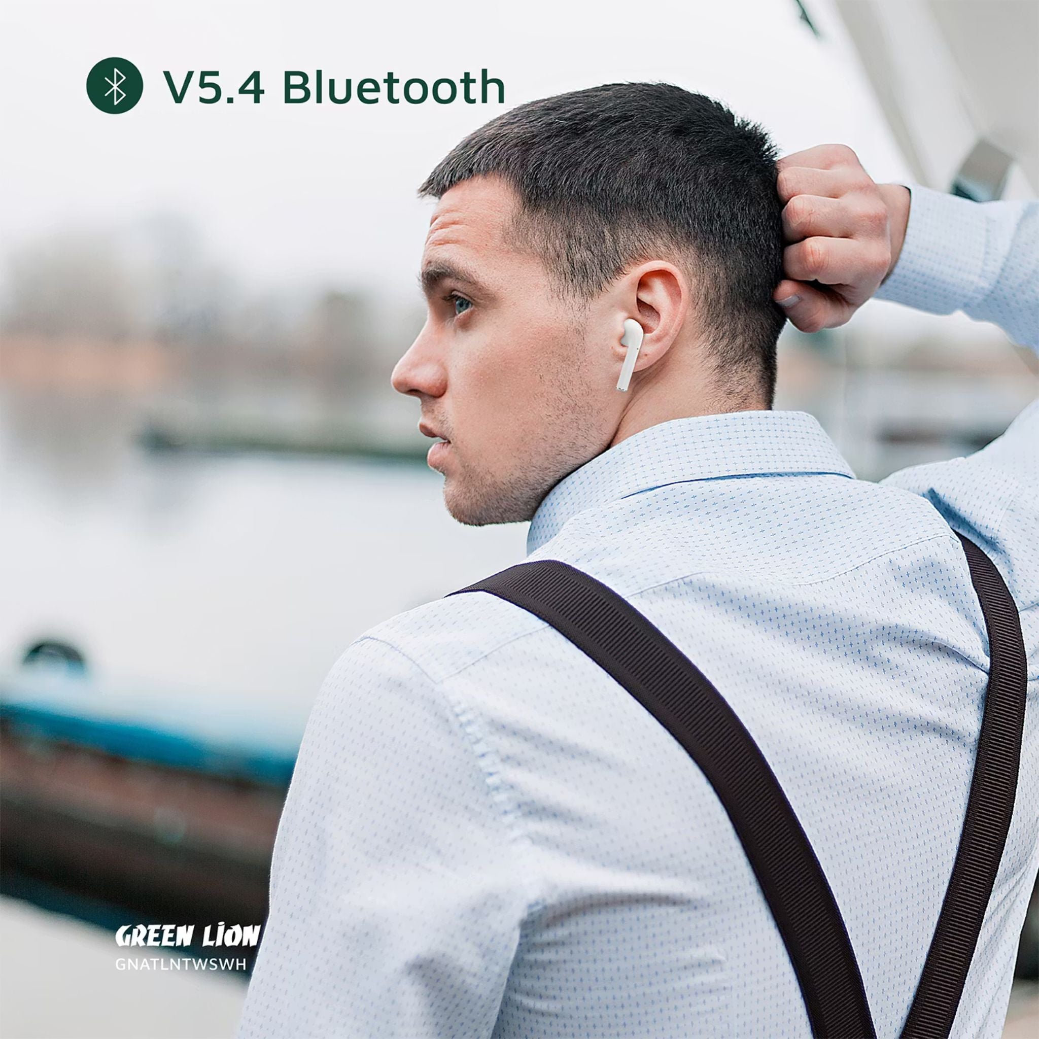 Green Lion Atlanta True Wireless Earbuds with Built-in Microphone, IPX4 Waterproof Level, Voice Assistant, HiFi Sound, Touch Control, 3 Hours Playtime - White