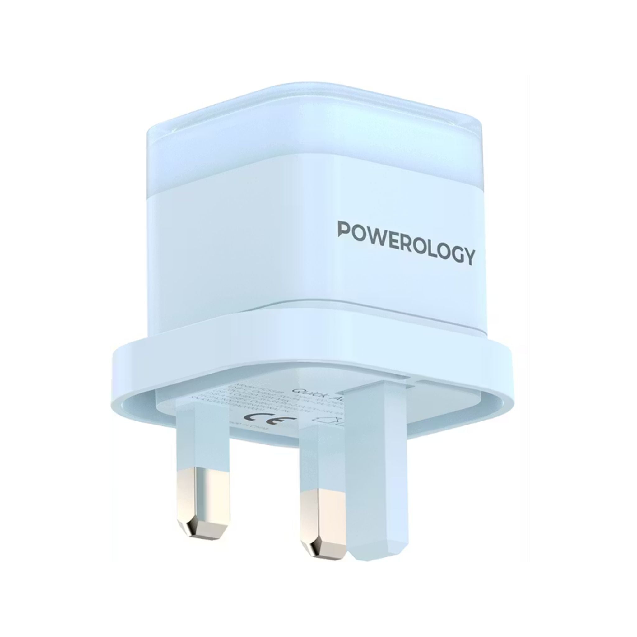 Powerology Lunex Dual-Port Fast Charging Adapter with USB-C & USB-A Ports, 35W Power Delivery, 22.5W USB-A Output, UK 3-Pin Plug, Universal Protocol Support, Multi-Device Charging - Blue