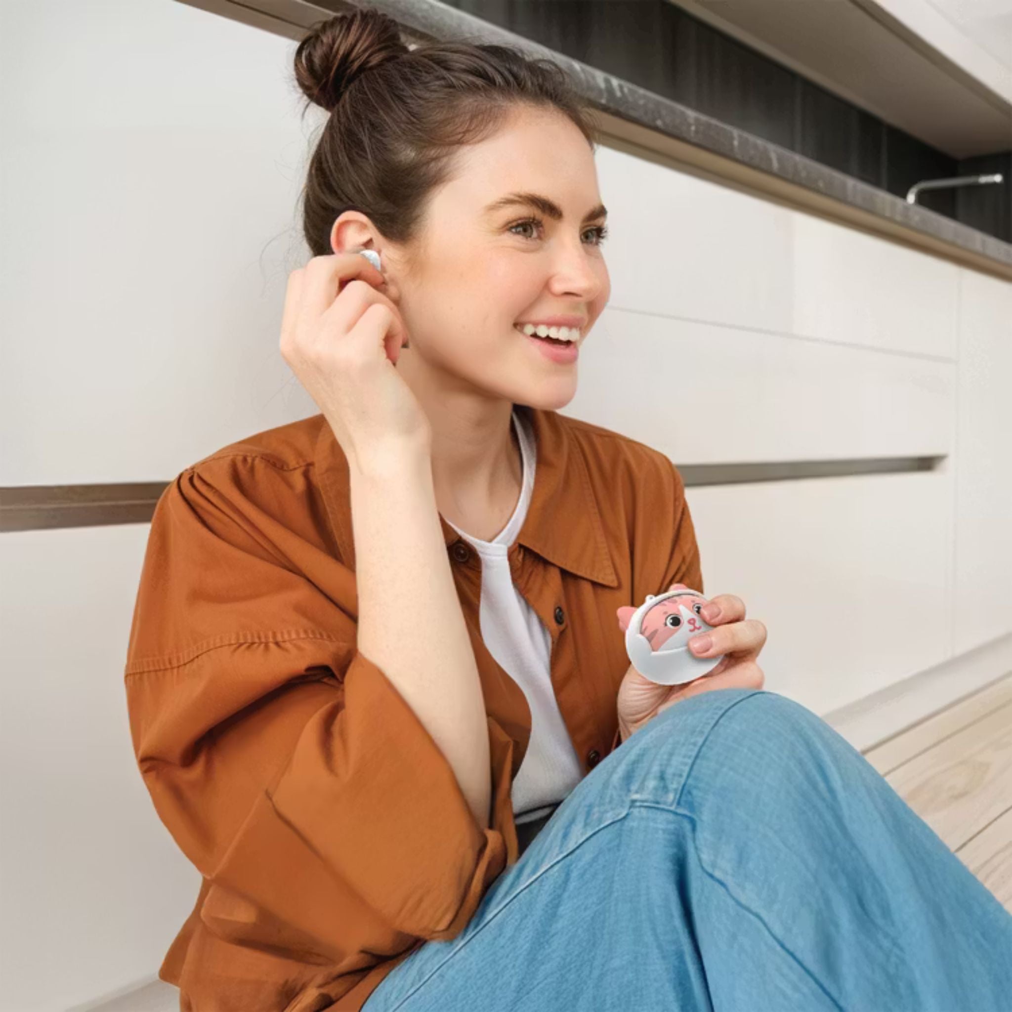 Green Lion Kitty Beats True Wireless Earbuds with 3 Custom Faces, Bluetooth 5.4, Touch Control, Voice Assistant, Clear Call Quality, Type-C Charging Port - White