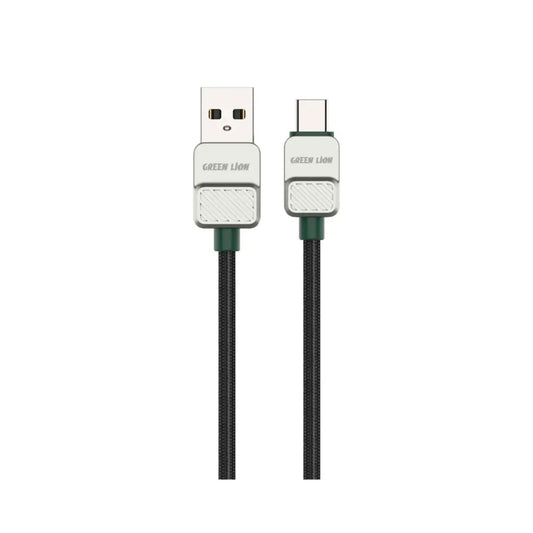 Green Lion USB A to USB C Electroplated Braided Cable 1m 15W - Black+Green