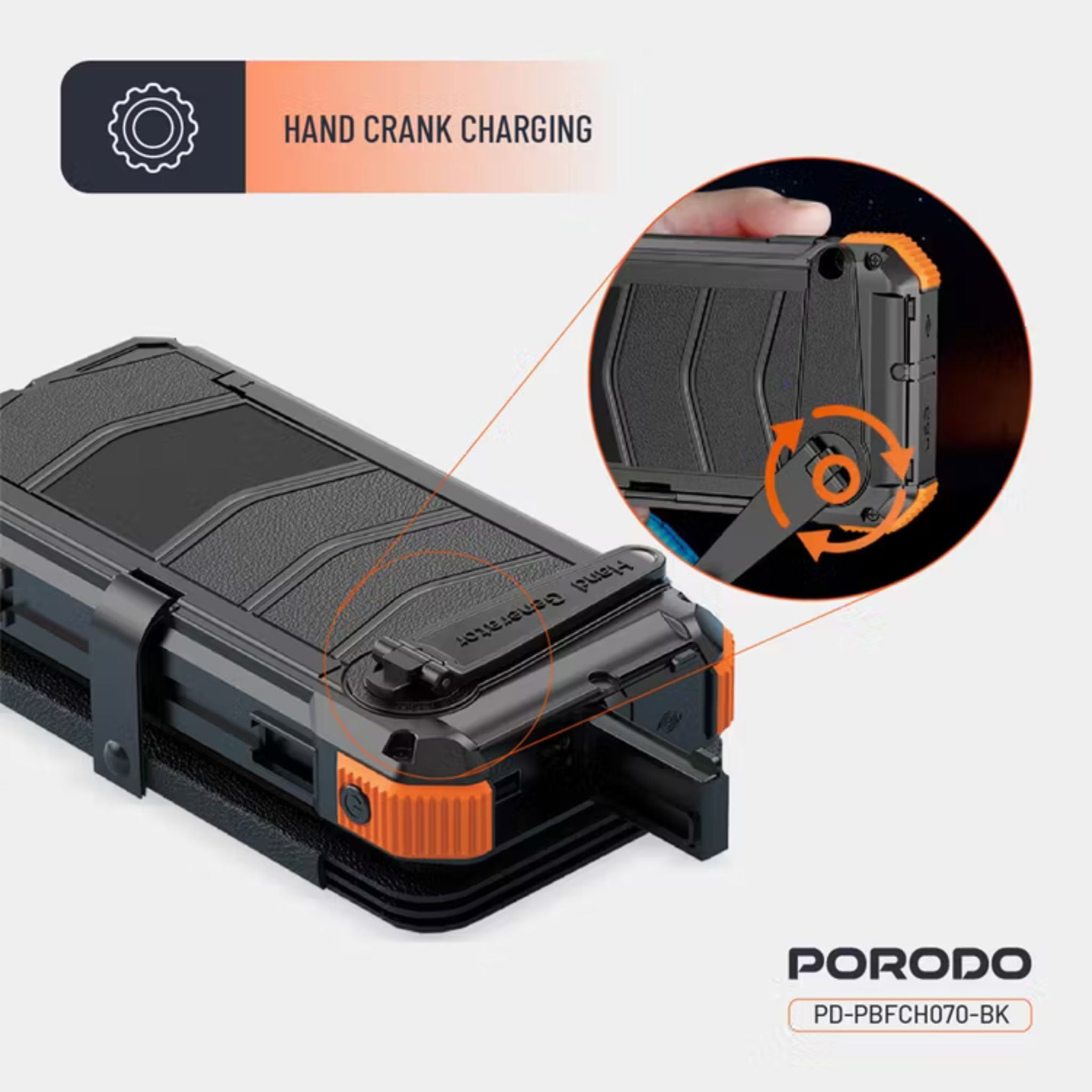 Porodo 20000mAh 4-Panel Solar Power Bank with 20W Power Delivery, Multi-Mode Flashlight, 10W Micro USB Input, Detachable Panels & Cables, - Black