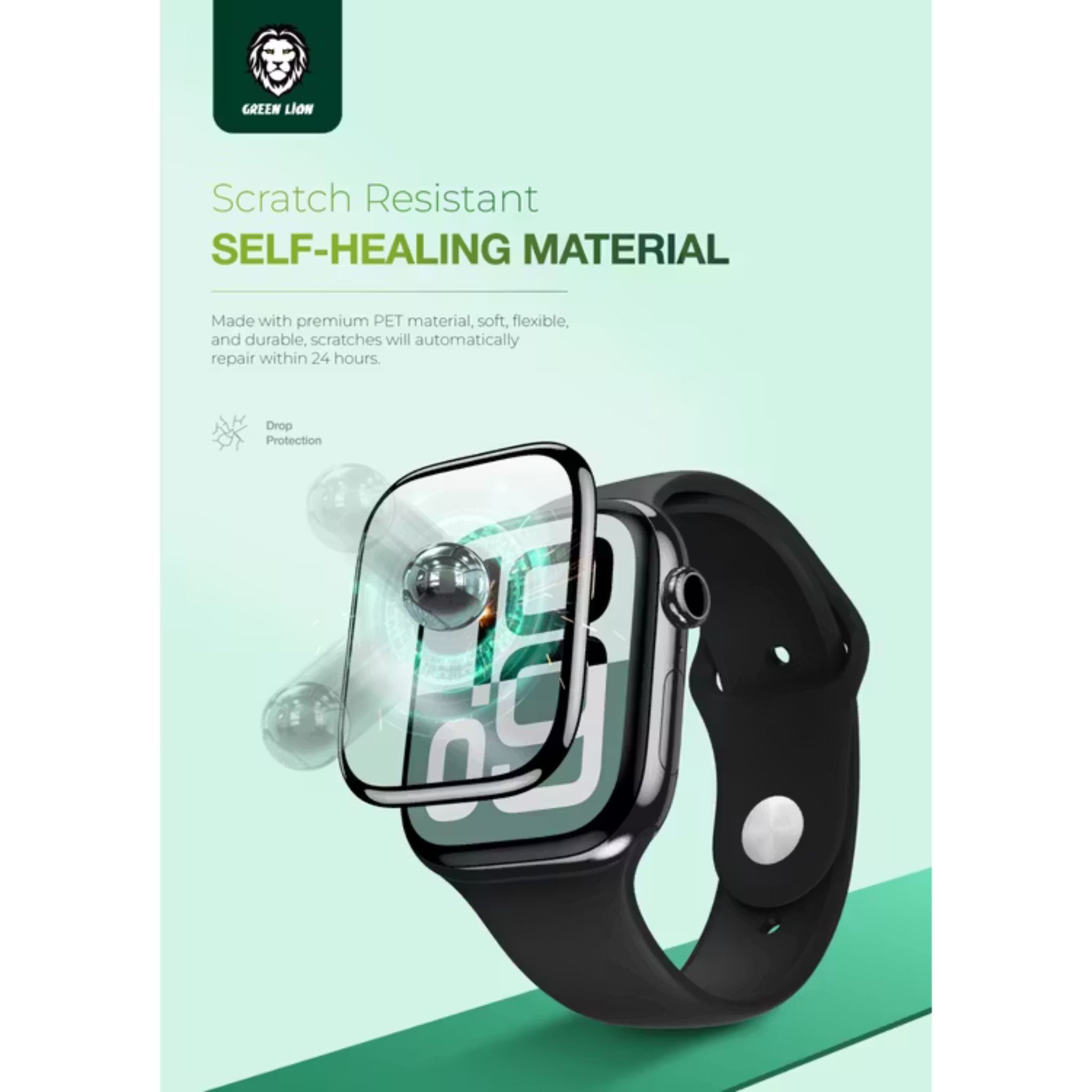 Green Lion 3D Screen Protector for Apple Watch Series 10, 42mm, Anti Fingerprint, Anti Scratch, Sensitive Touch, HD Clarity, Shockproof, Drop Protection, Self-Healing Material - Clear