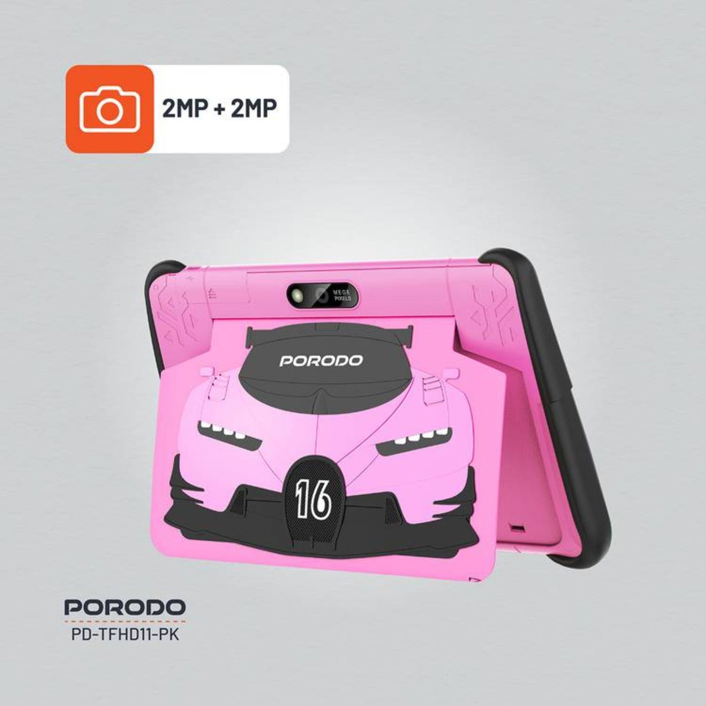 Porodo 10.1" Kids Android Tablet with 4000 mAh Battery Capacity, 64GB Storage, 2GB RAM, Type-C Charging Port, Audio Jack, Bluetooth V4.2, 2 Nano Sim Cards, Android 11 - Pink