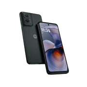 Motorola smartphone showing front and back on a white background