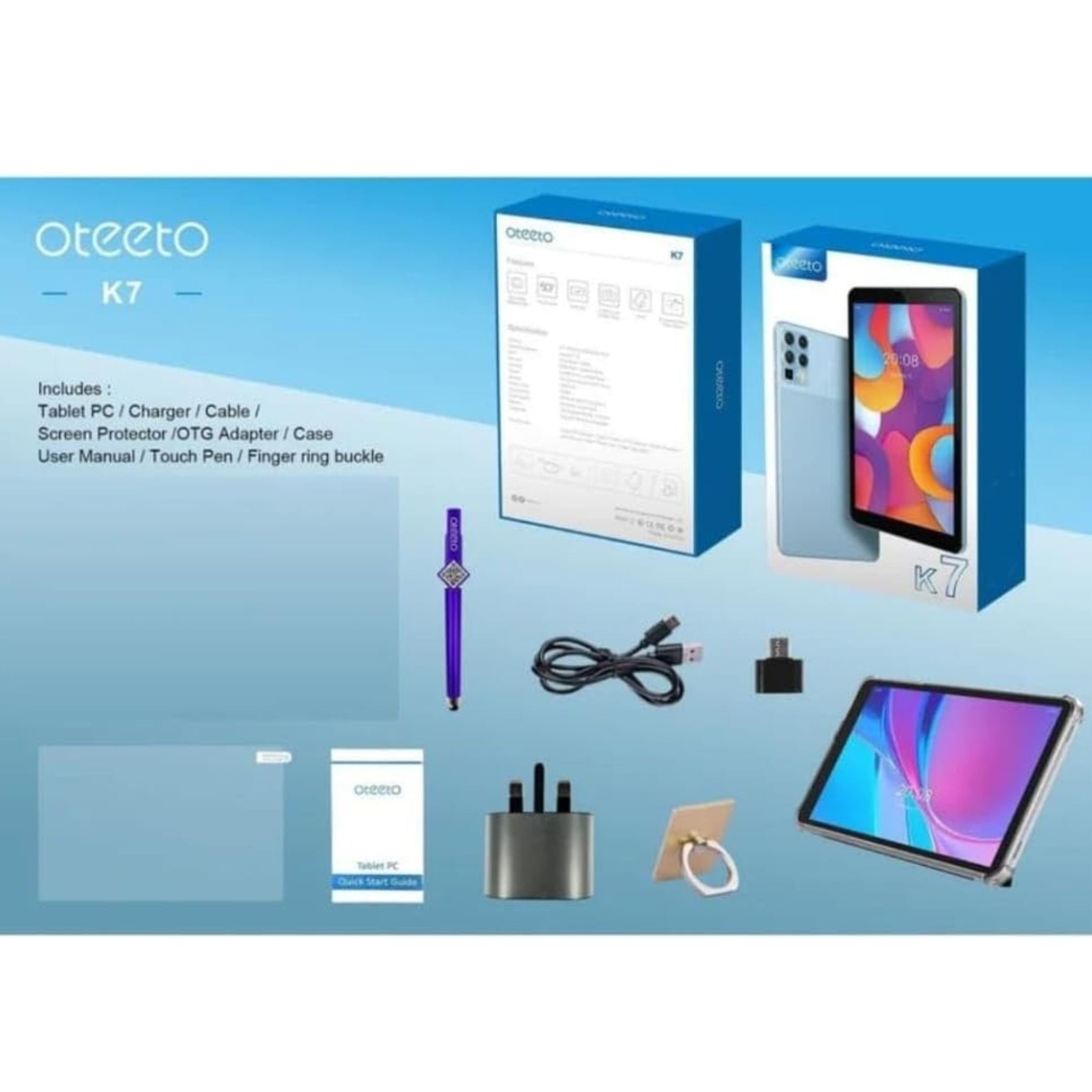 OTEETO K7 7.0 Inch Android Tablet, 8 GB RAM, 256 GB ROM, 3500 mAh Battery, Octa Core Processor, Android 13.0, 5.0 MP Front Camera