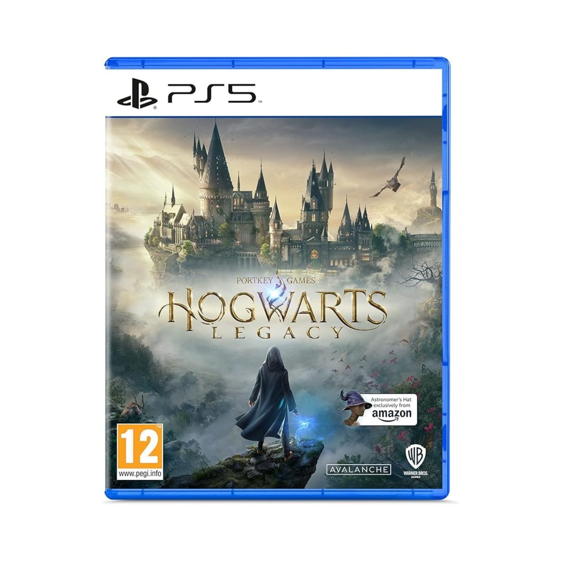 PlayStation 5 game disc for 'Hogwarts Legacy' with castle and character on cover