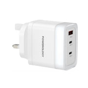 White power adapter with multiple USB ports on a white background