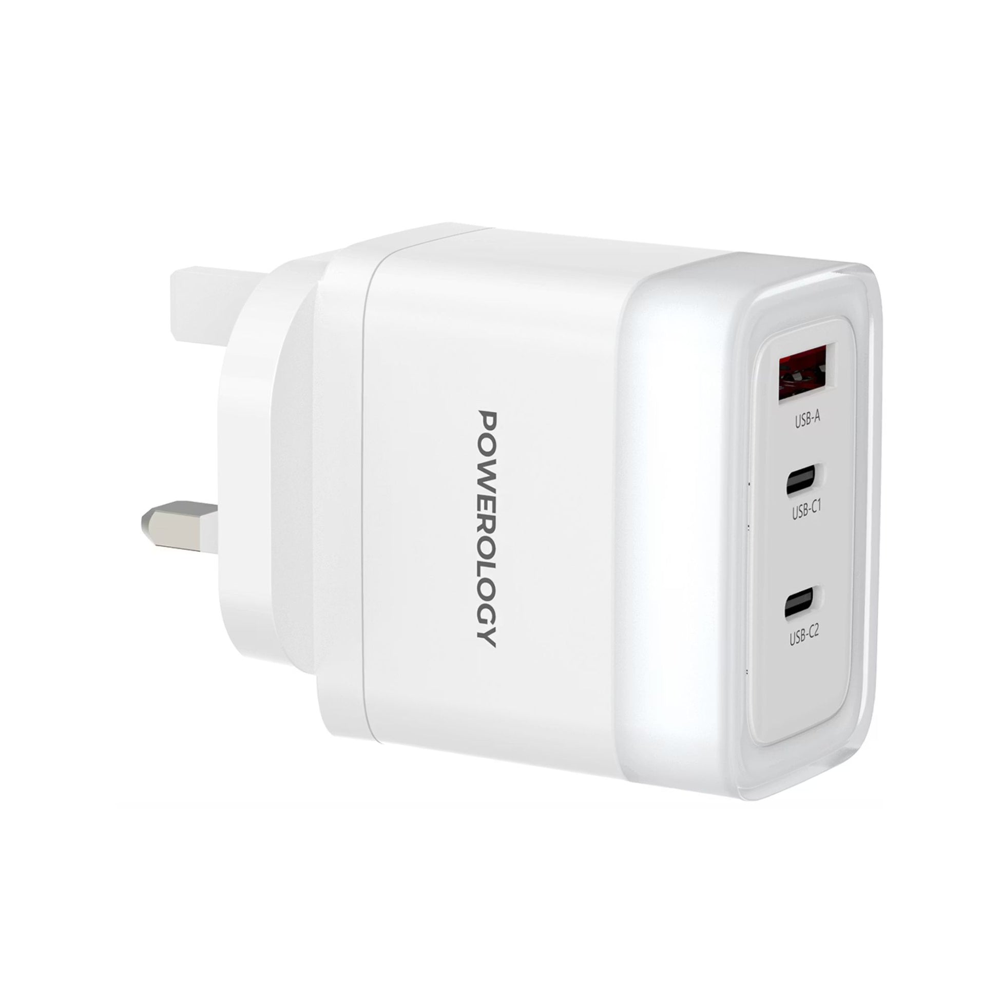 White power adapter with multiple USB ports on a white background