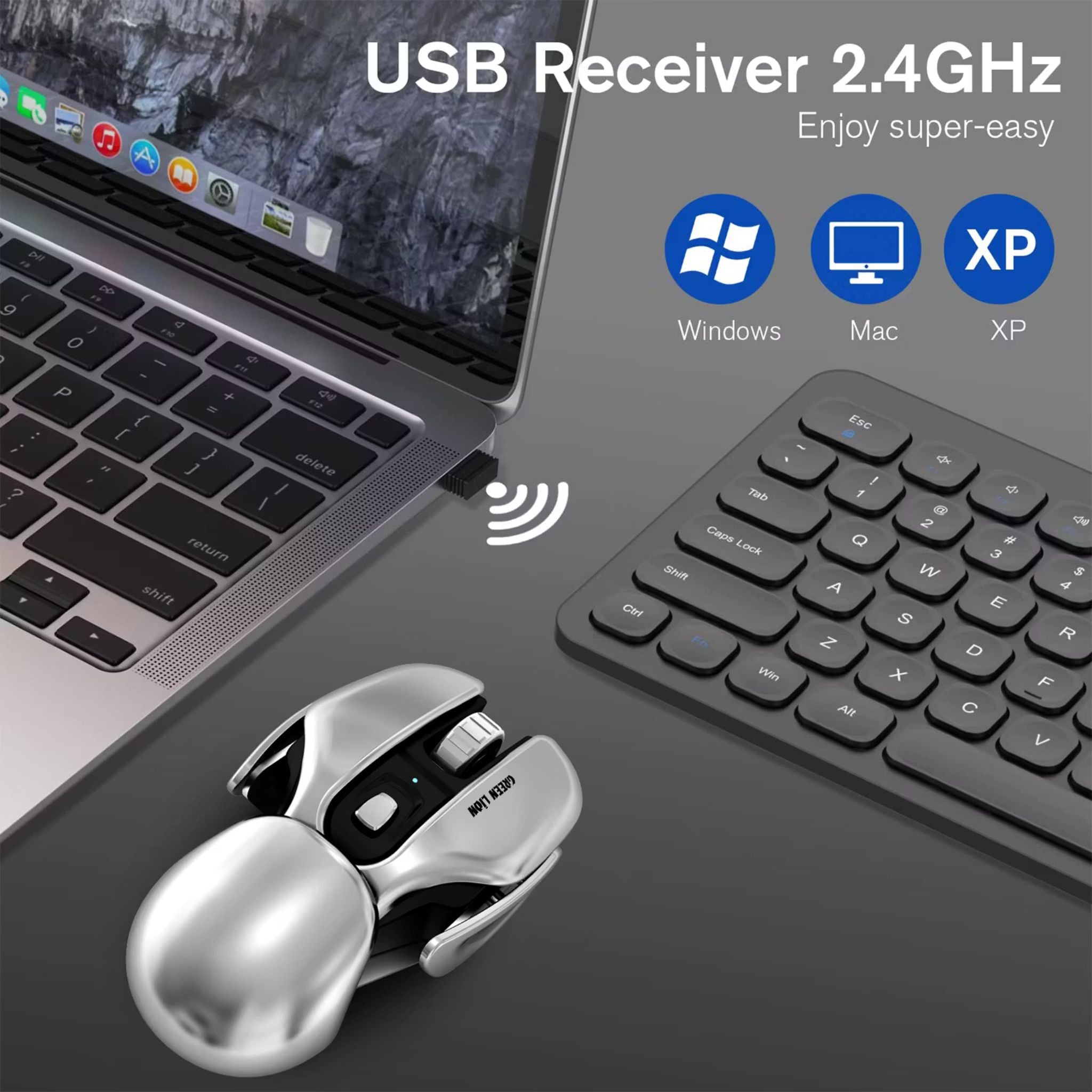 Green Lion G266 Beetles Metal Mouse with 3 Sleep Modes, 48 Hours Working Time, 3 Million Clicks Lifetime, 10G Acceleration, Energy Efficient - Gray