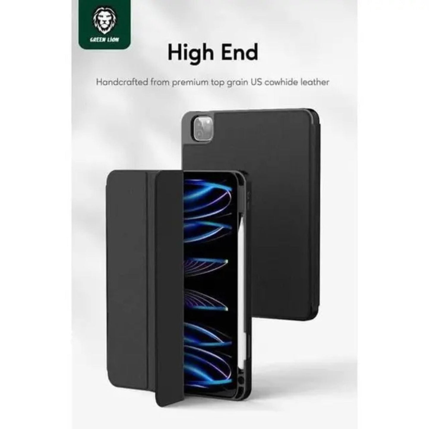 Green Lion Hogo Premium Case with Pencil Holder for iPad 10"-10.9", Easy Install & Remove, Full Body Drop Protection, Effective Shock Proof, Stable Trifold Stand, Adjustable Angels - Black