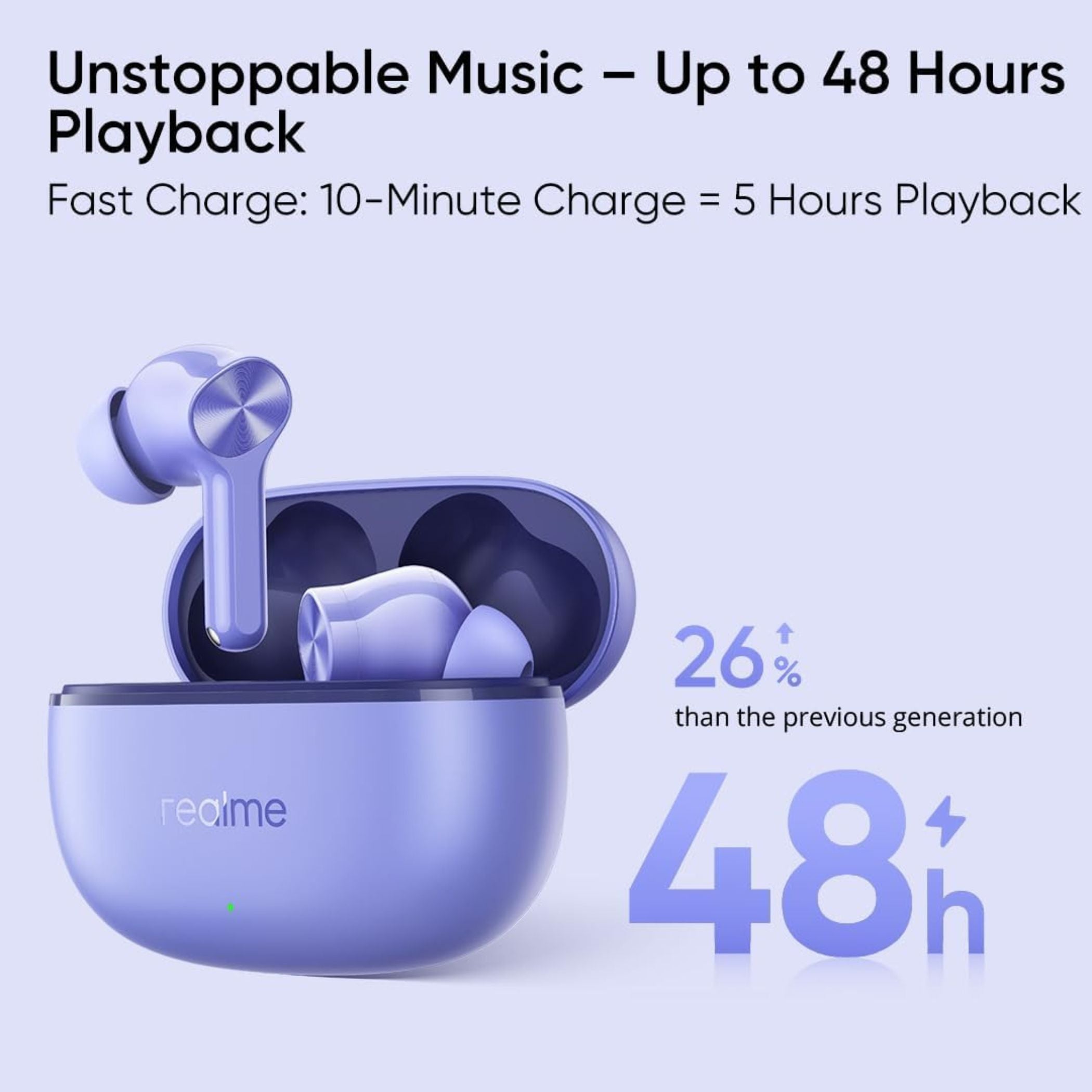 Realme Buds T200 Lite Bluetooth Earbuds, 48H Playback, AI ENC Noise Cancellation, Fast Charging, Gaming Mode, Google Fast Pair, IPX4 Water Resistant, with Mic – Aurora Purple