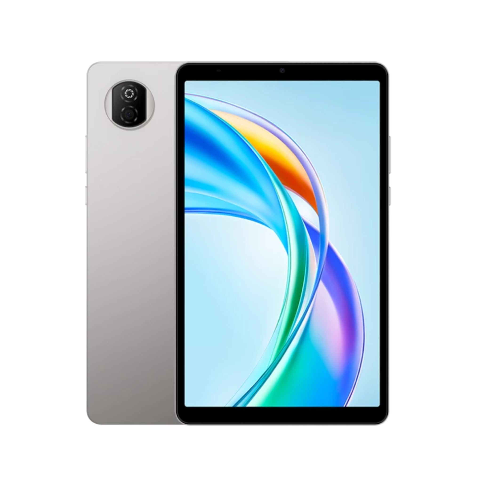 Tablet with colorful display on a white background