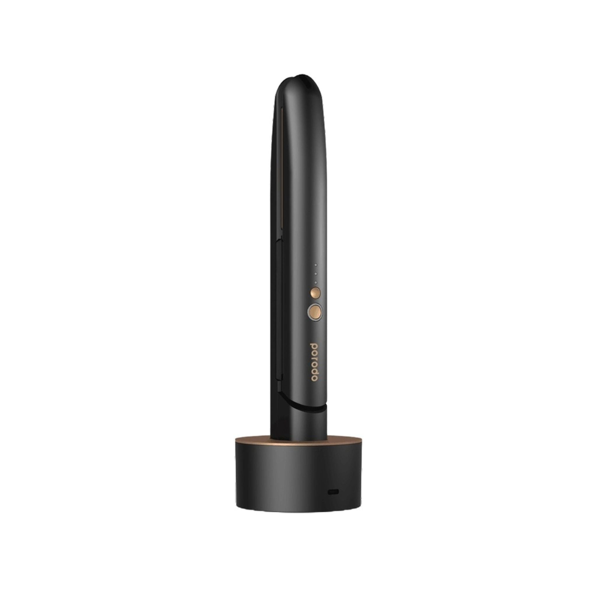 Porodo LifeStyle Wireless Rechargeable Hair Straightener with Ceramic-coated Plates, 4000 mAh Ergonomic Design Portable USB Hair Flat Iron, 3 Heat Settings - Black
