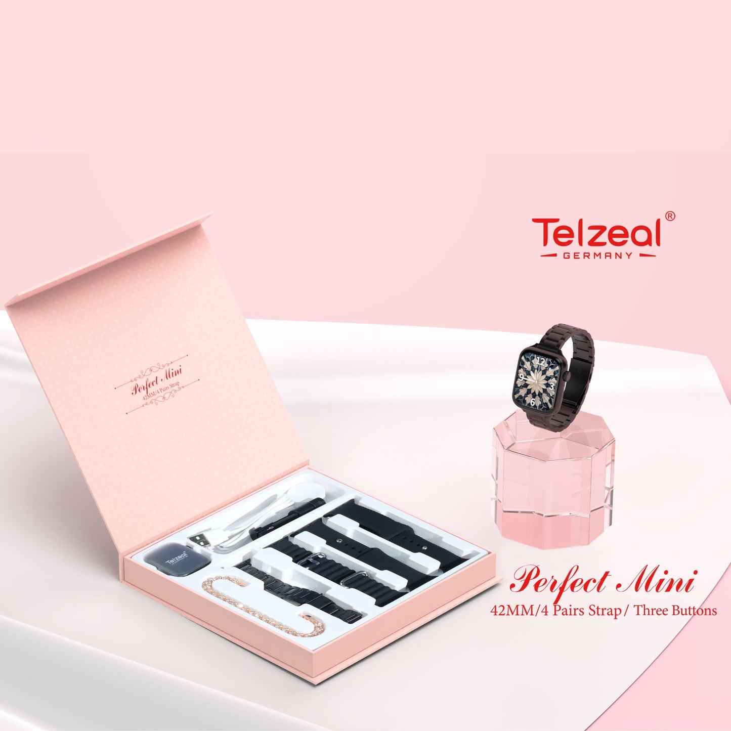 Premium Telzeal Pefect Mini 42 MM Ladies Smart Watch_Black