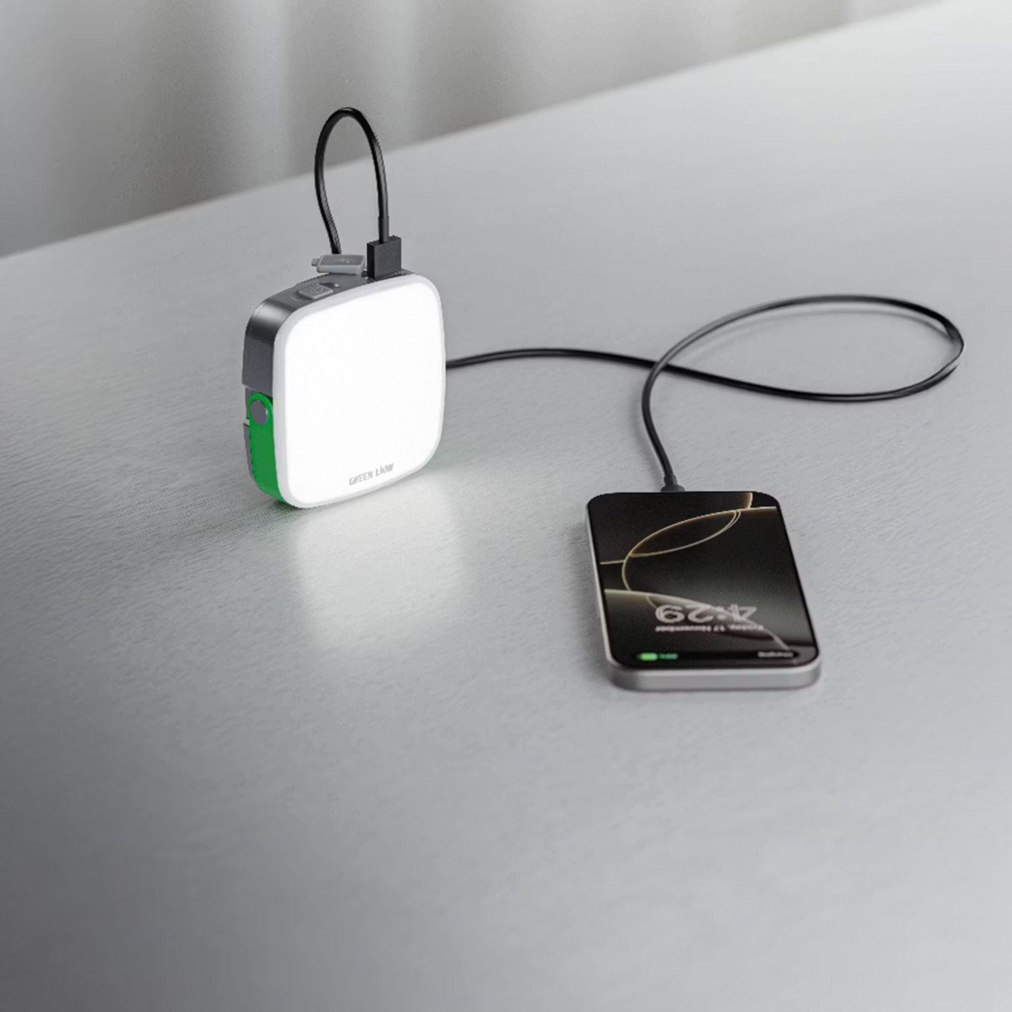 Green Lion Lumenix Portable LED Light with Built-in Power Bank, Up to 24 Hours Working Time, 5 Light Modes, Digital Display & Touch Control, Adjustable Brightness, 10W Power - Gray