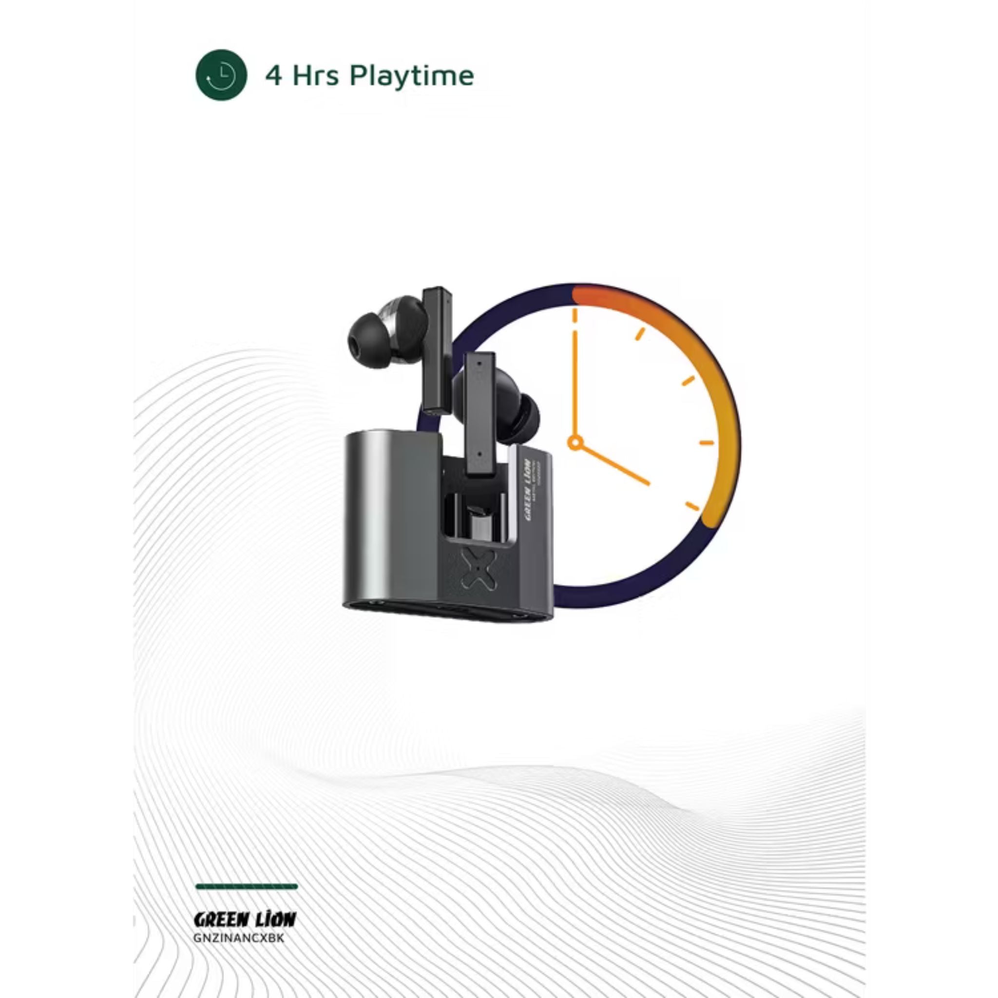 Green Lion ZINC X Metal Earbuds TWS with ANC, Aluminum Alloy Case, High-Definition Microphone, 25dB Noise Reduction, 10 Meters Transmission Range - Black