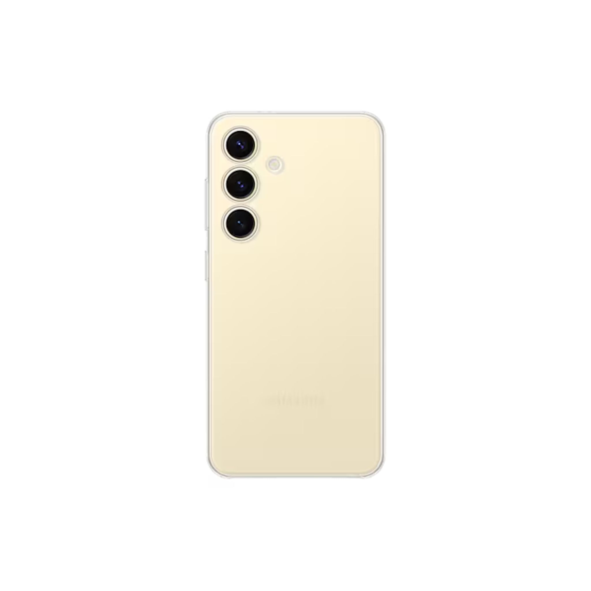 Back view of a beige smartphone on a white background