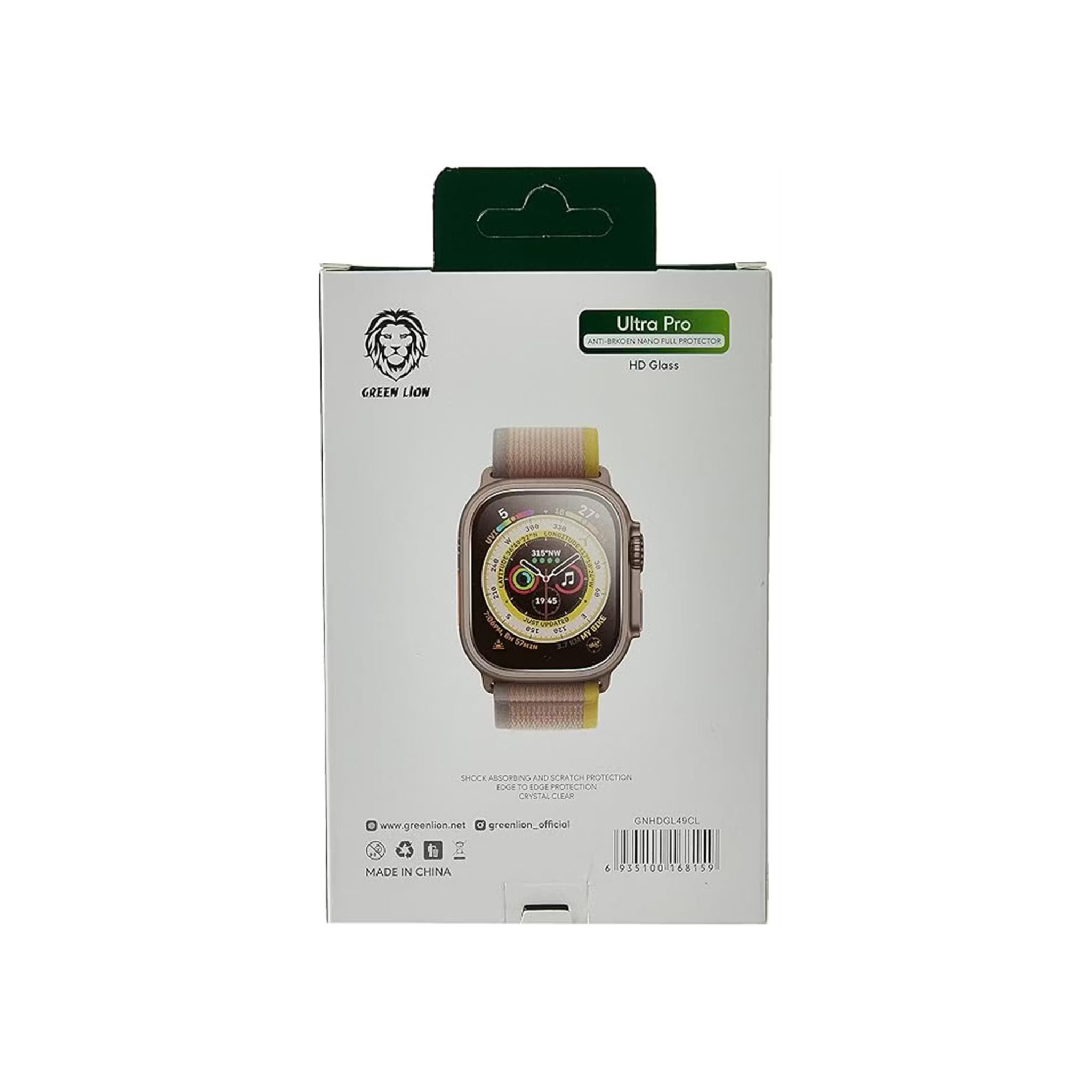 Green Lion Ultra Pro HD Glass Full Protection for Apple Watch 49mm with High Alumina Glass, Oleophobic Coating, Anti Scratch & Anti Fingerprint, Shock Absorbing, Ultra Thin - Crystal Clear