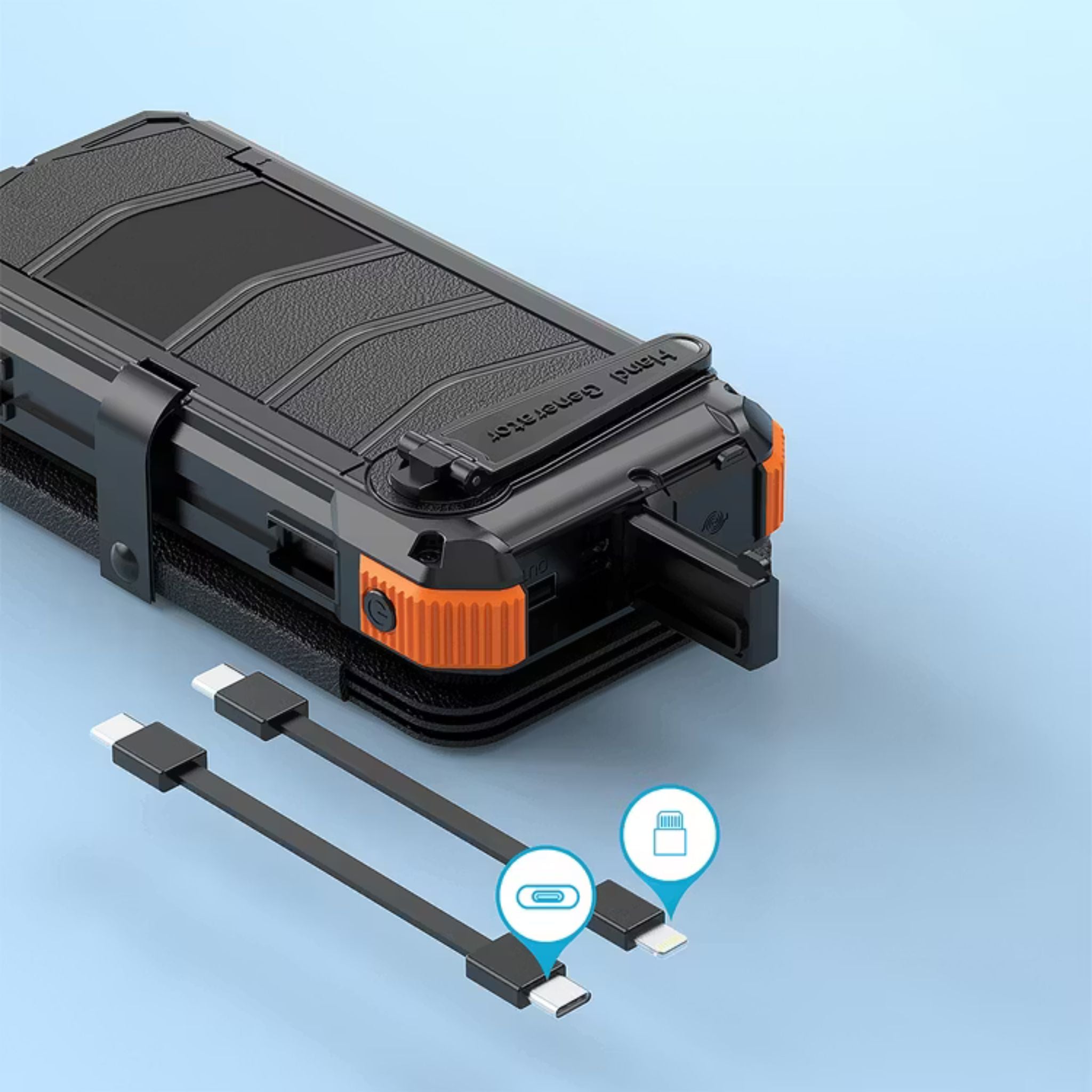 Porodo 20000mAh 4-Panel Solar Power Bank with 20W Power Delivery, Multi-Mode Flashlight, 10W Micro USB Input, Detachable Panels & Cables, - Black