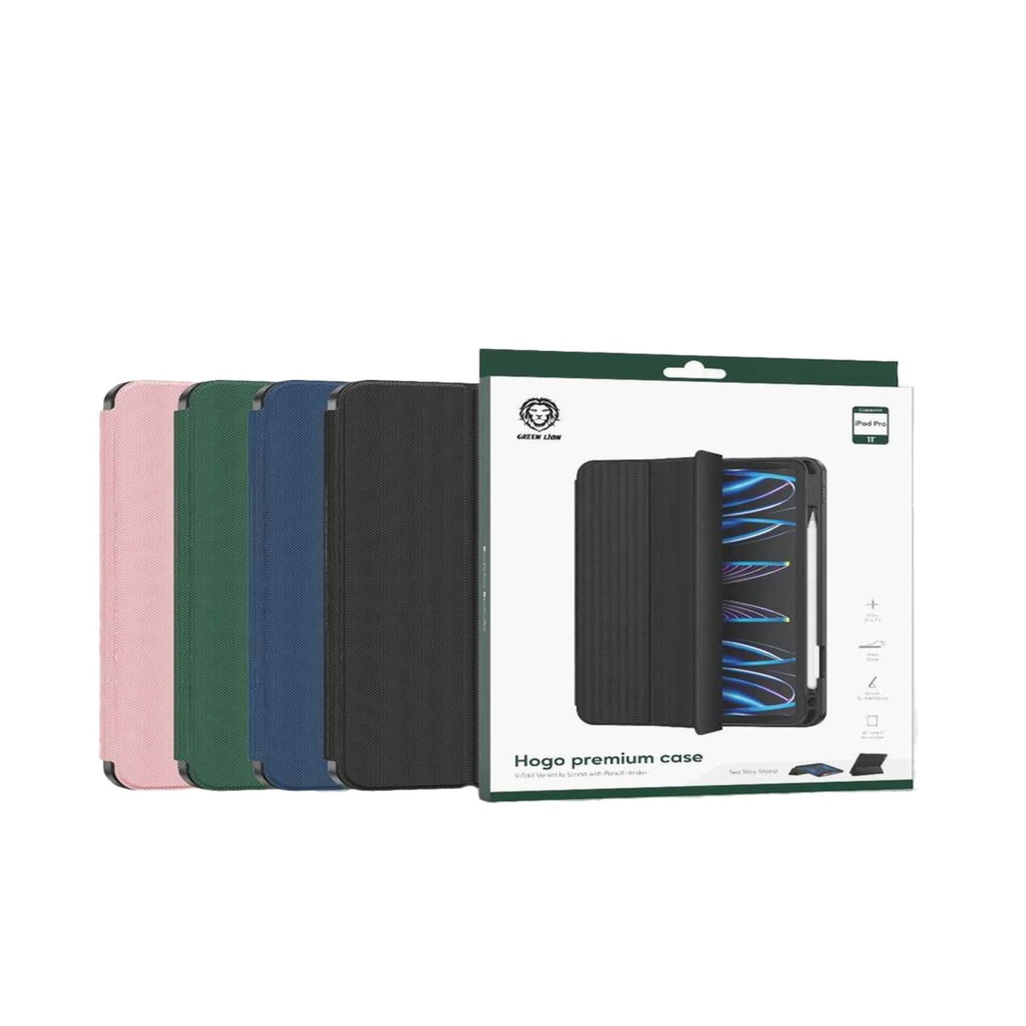 Green Lion Hogo Premium Case with Pencil Holder for iPad 10"-10.9", Easy Install & Remove, Full Body Drop Protection, Effective Shock Proof, Stable Trifold Stand, Adjustable Angels - Black