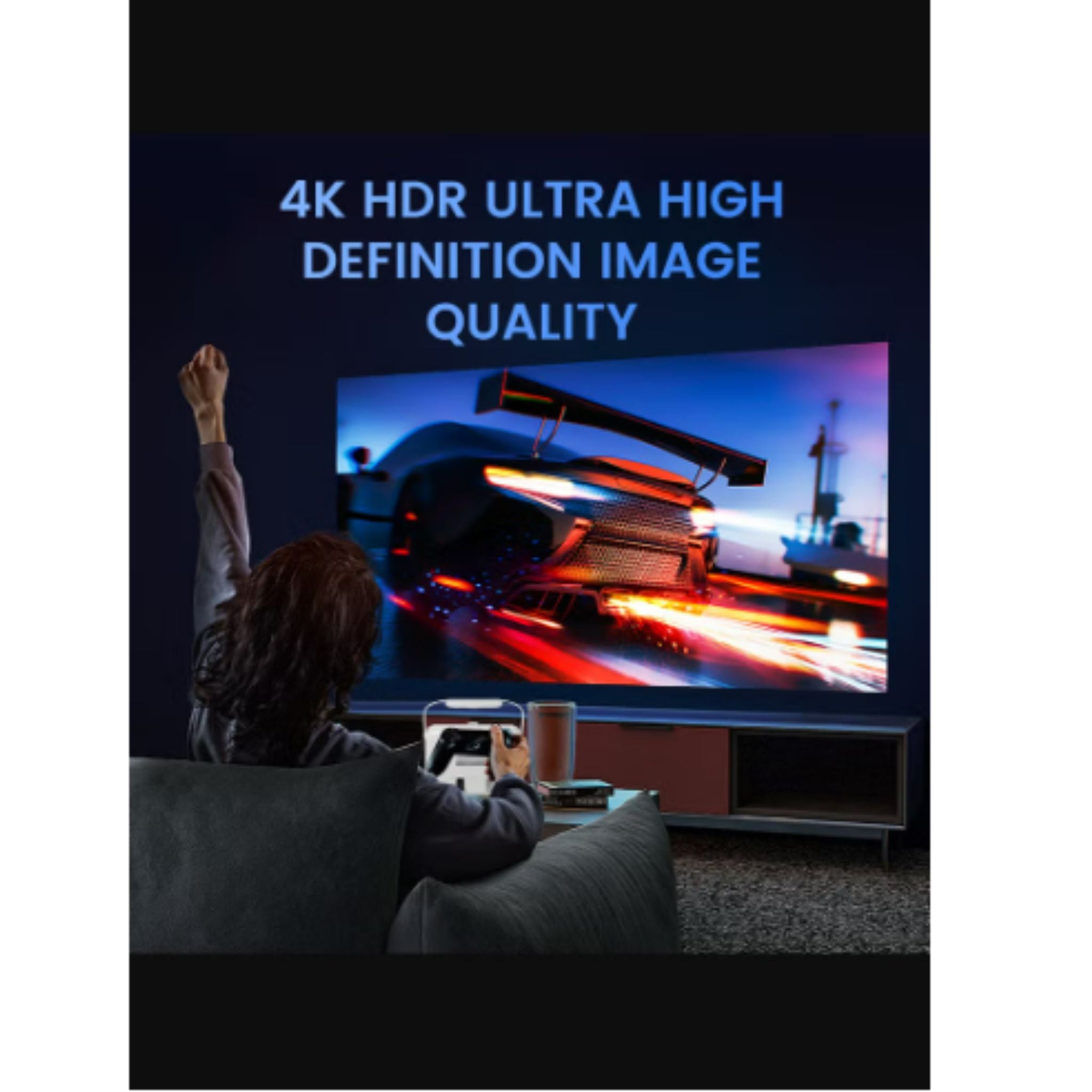Umiio Q6 Max Smart Android Projector with Wireless Dual Karaoke Mic 4K and 1080*720P Support 200" Display Wi-Fi/Bluetooth HDMI/USB – White