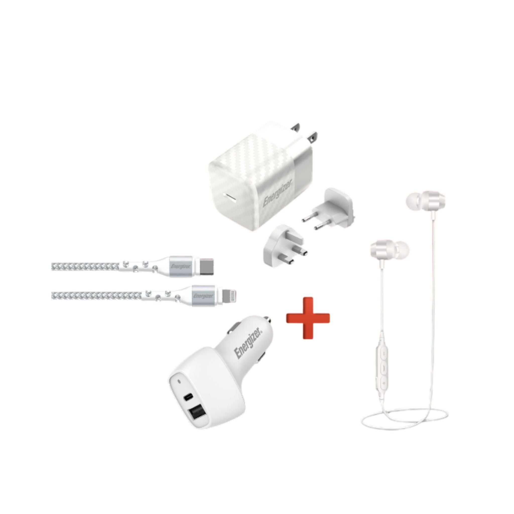 Energizer Ultimate Fast Charge All in One( Wall Charger+USB C To Lightning Cable+Car Charger+Wireless Earphones)