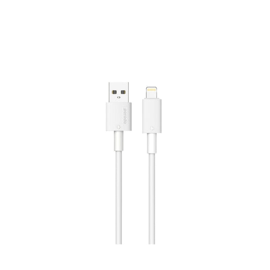 Porodo USB A to Lightning PVC Cable, 480Mbps, 2.4A Current, more than 15000 Bends Life Span, 1.2m Cable length, Tangle Free - White