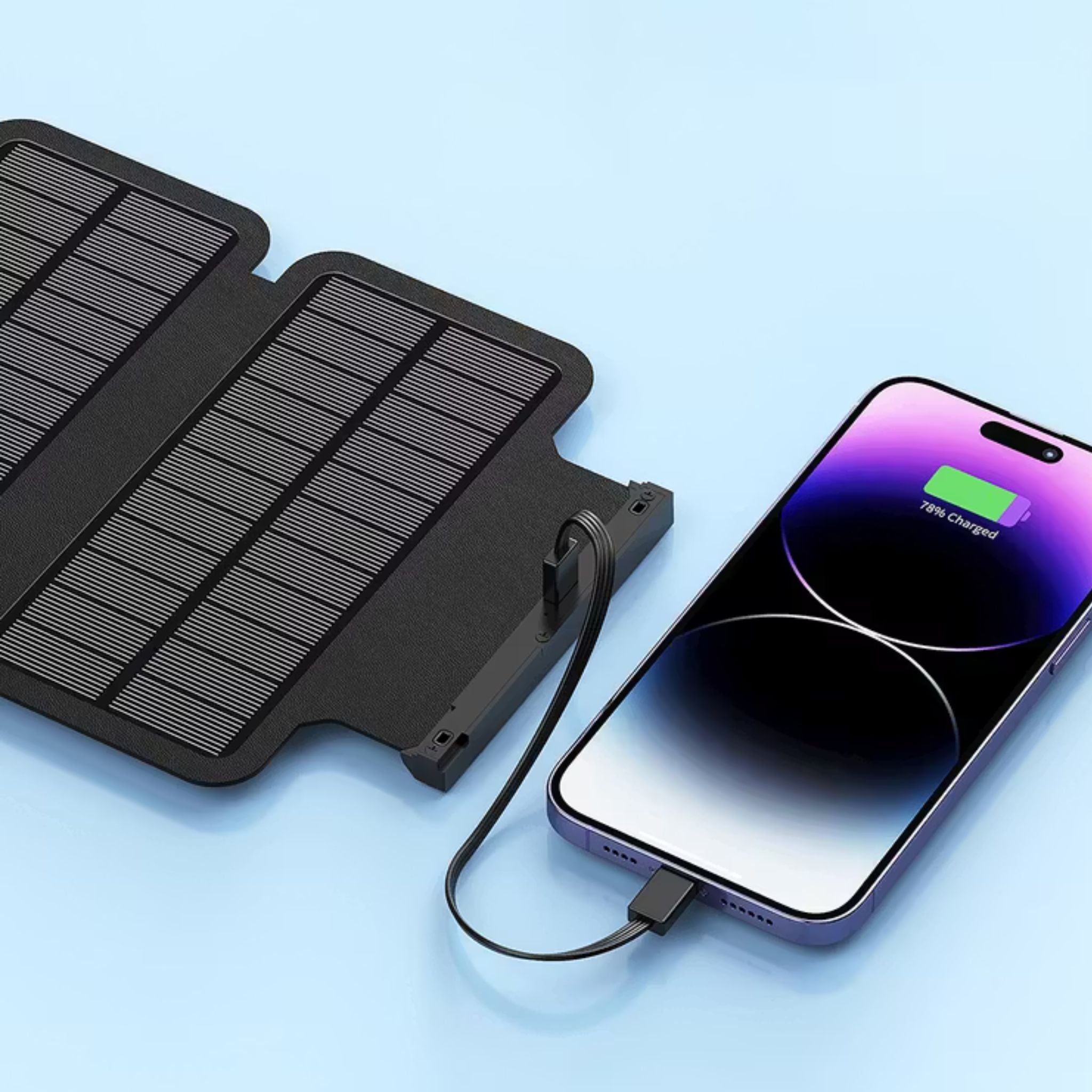 Porodo 20000mAh 4-Panel Solar Power Bank with 20W Power Delivery, Multi-Mode Flashlight, 10W Micro USB Input, Detachable Panels & Cables, - Black