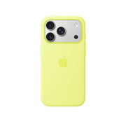 Yellow phone case with Apple logo on a white background