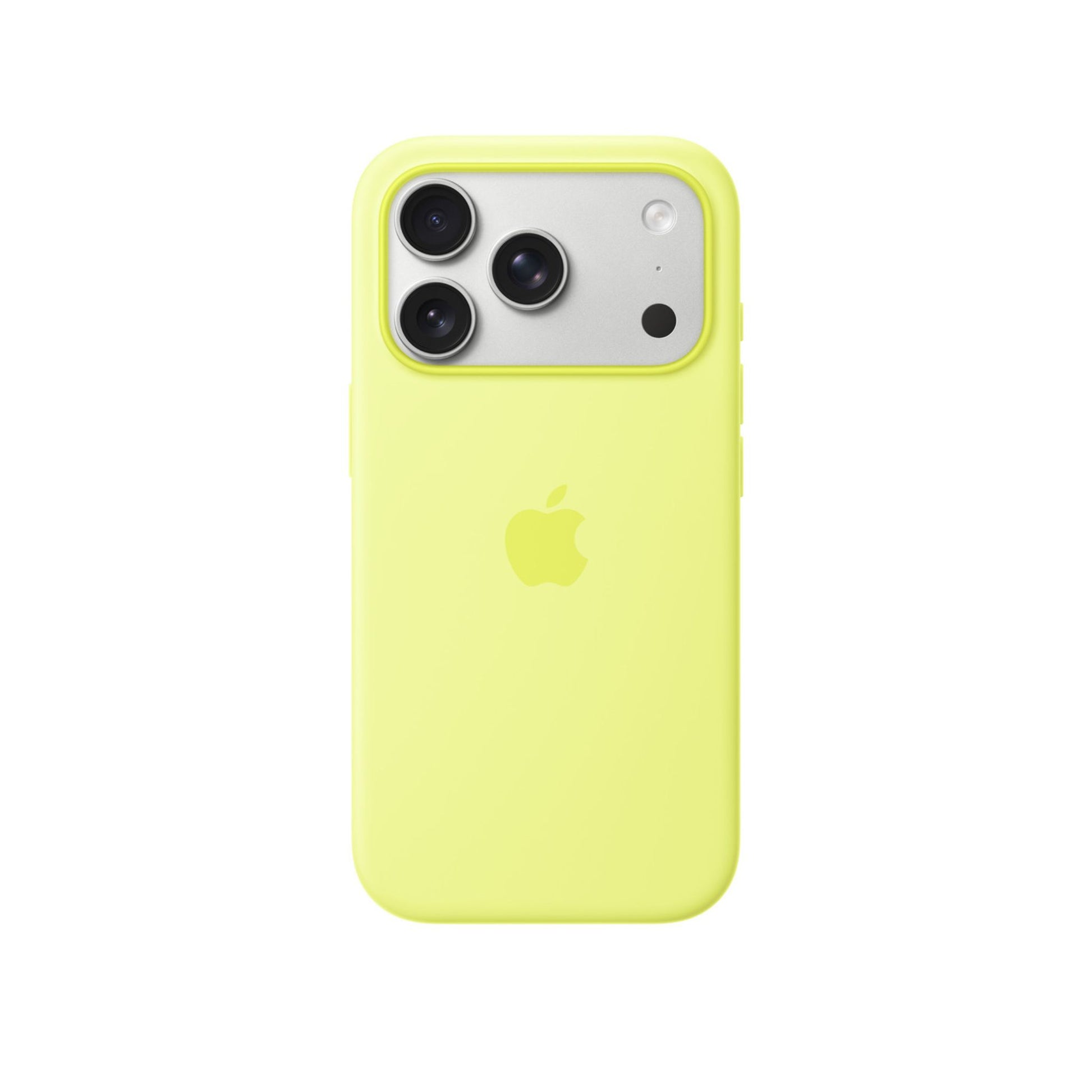 Yellow phone case with Apple logo on a white background