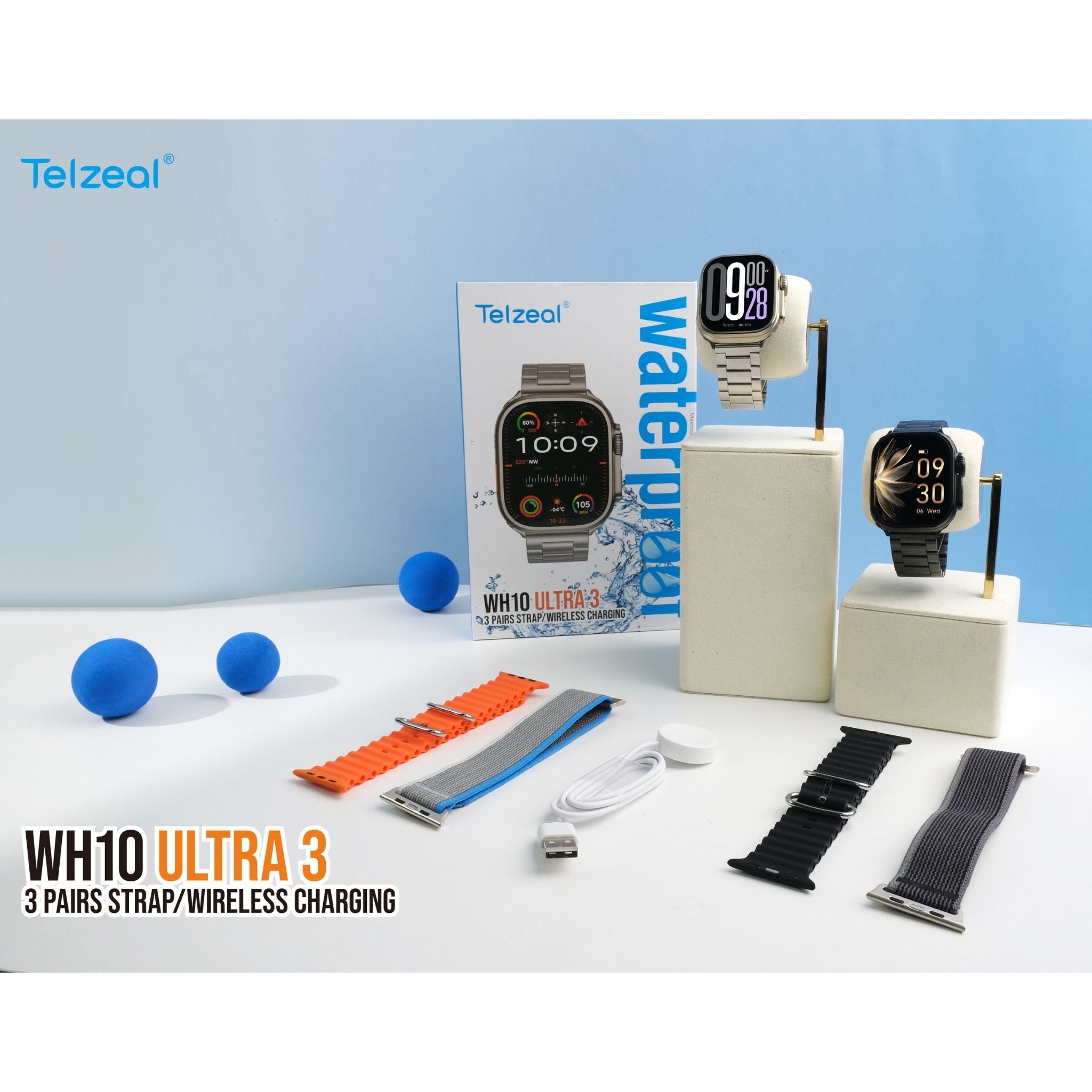 Telzeal WH10 Ultra 3 (3Pair strap/Wireless Charging) Smartwatch cutting-edge technology with sleek design & Ultimate Fitness & Style Companion- Brown