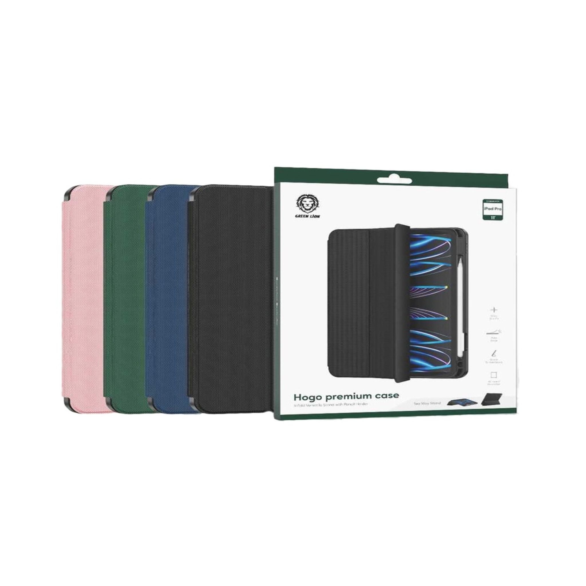 Green Lion Hogo Premium Case with Pencil Holder for iPad 10"-10.9", Easy Install & Remove, Full Body Drop Protection, Effective Shock Proof, Stable Trifold Stand, Adjustable Angels - Green