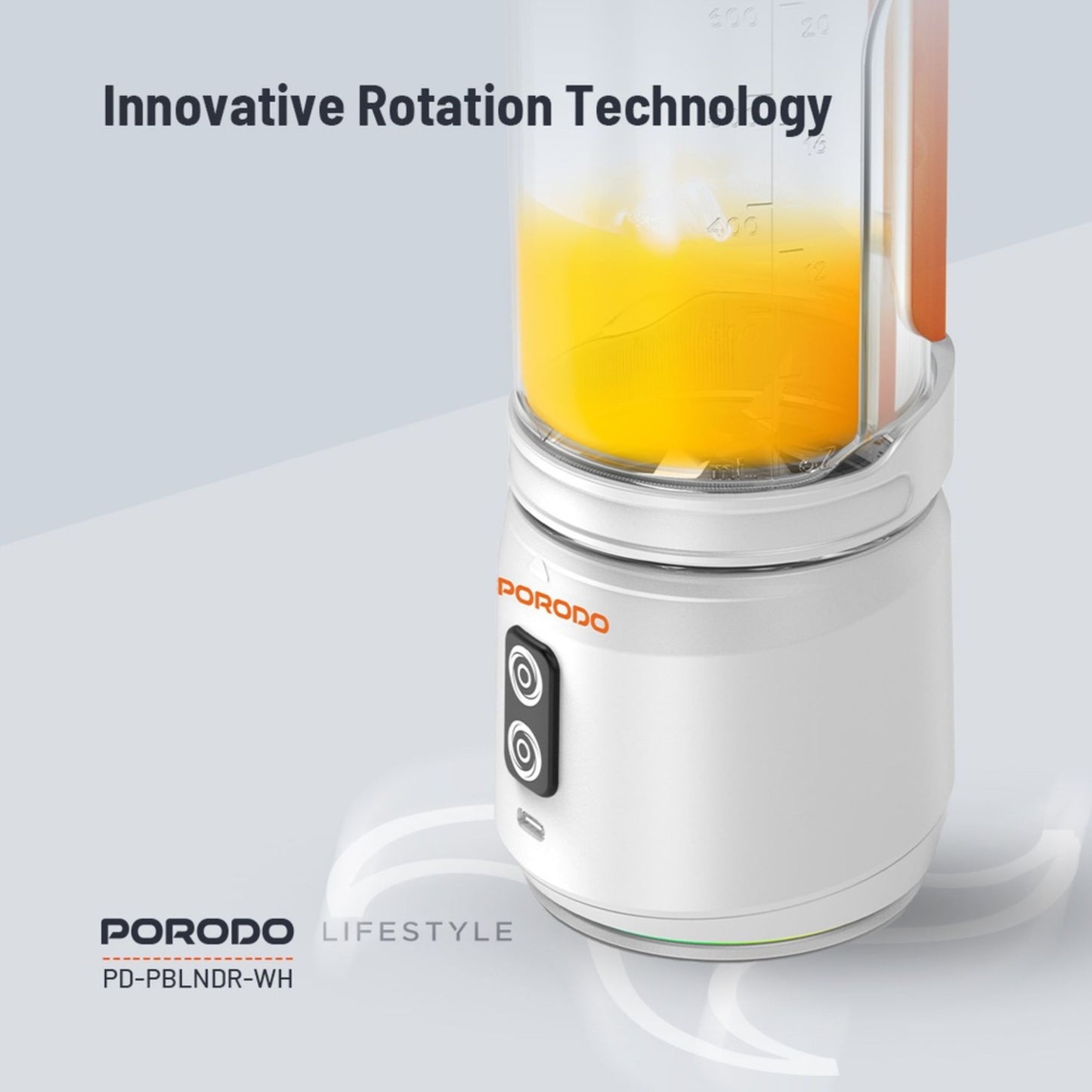 Porodo 240W 6 Blade Portable Blender 700ml with Functional Design, Powerful Motor Ice Crusher, Blending Time 30 Seconds/Cycle, Innovative Rotation Technology - White