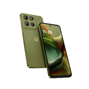 Green smartphone showing front and back on a white background