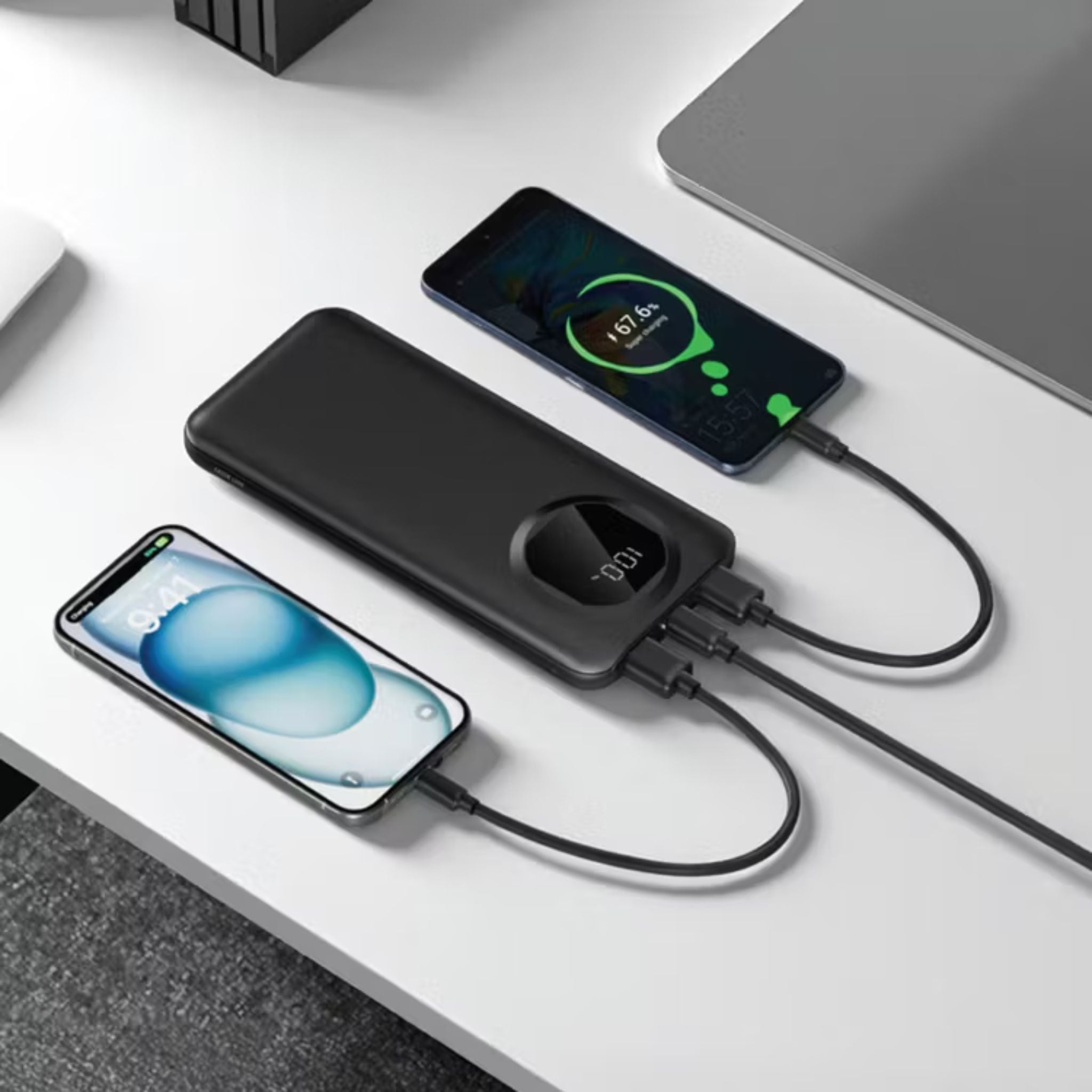 Green Lion Nairo 10000mAh Power Bank with USB-C & Dual USB-A Ports, ABS & PC Material, Flight Approved, Slim &Portable Design, 5600mAh Rated Capacity, Charging Protection, Digital Display - Black