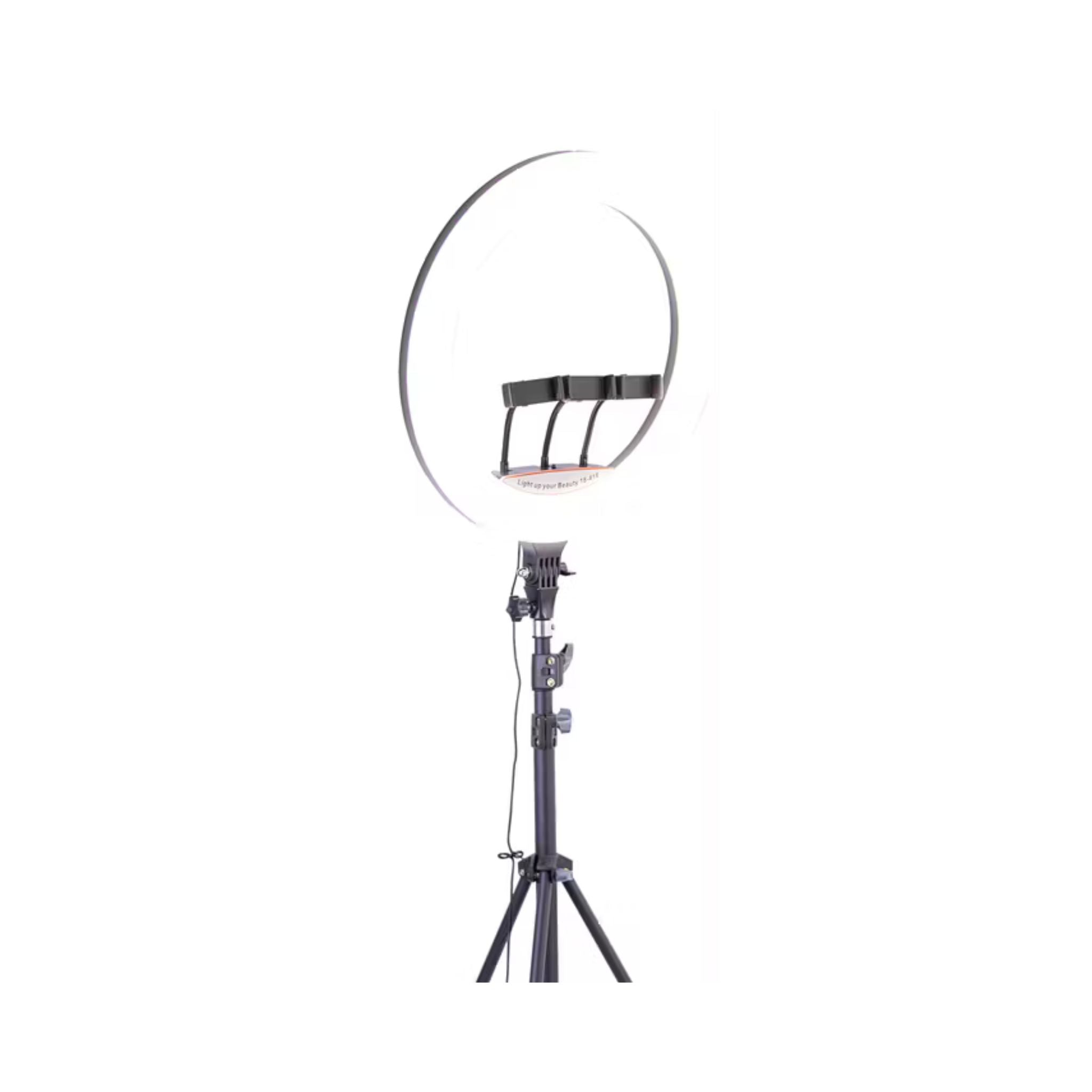 Ring light with stand on a white background