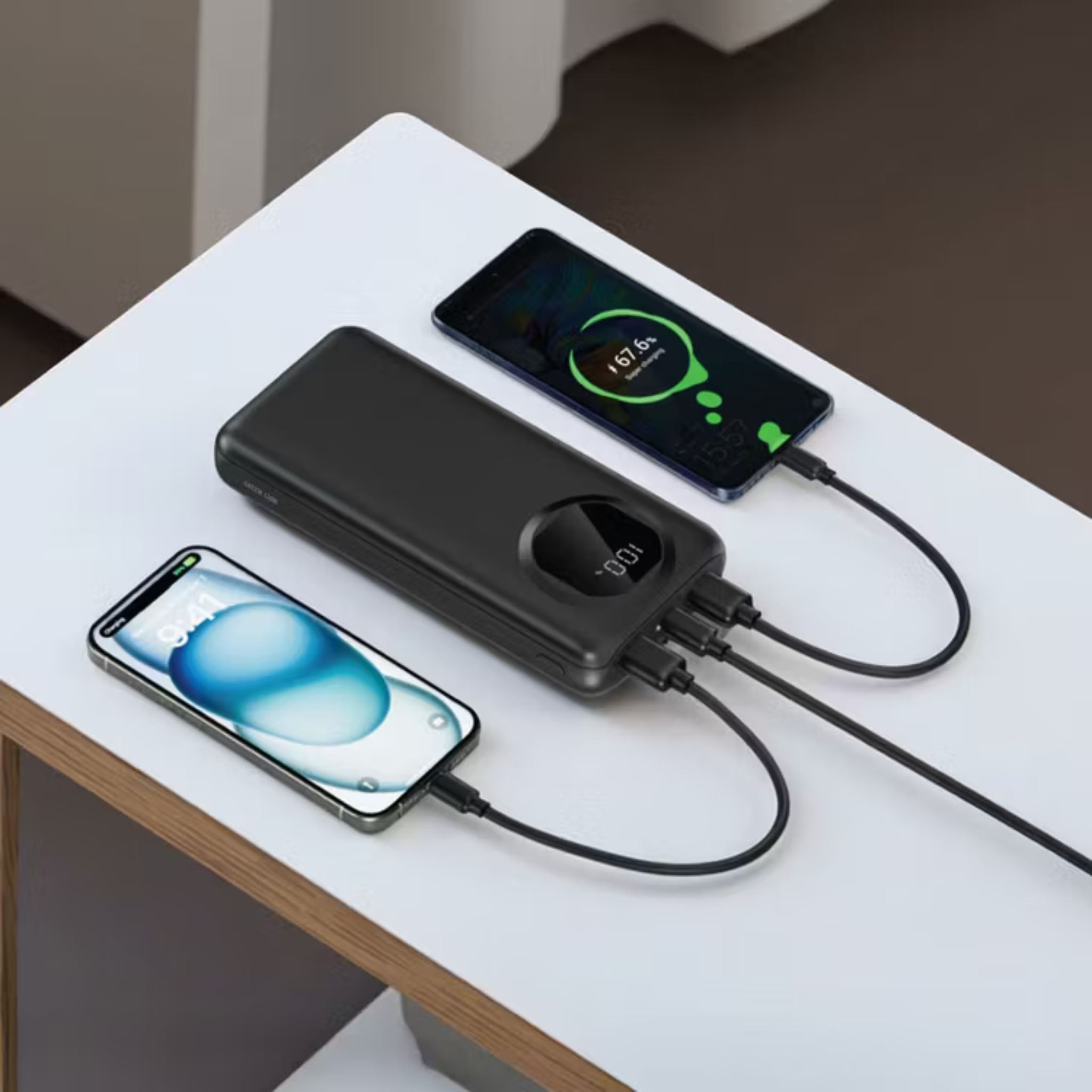 Green Lion Nairo 20000mAh Power Bank with USB-C & Dual USB-A Ports, ABS & PC Material, Flight Approved, Slim &Portable Design, 11200mAh Rated Capacity, Charging Protection, Digital Display - Black