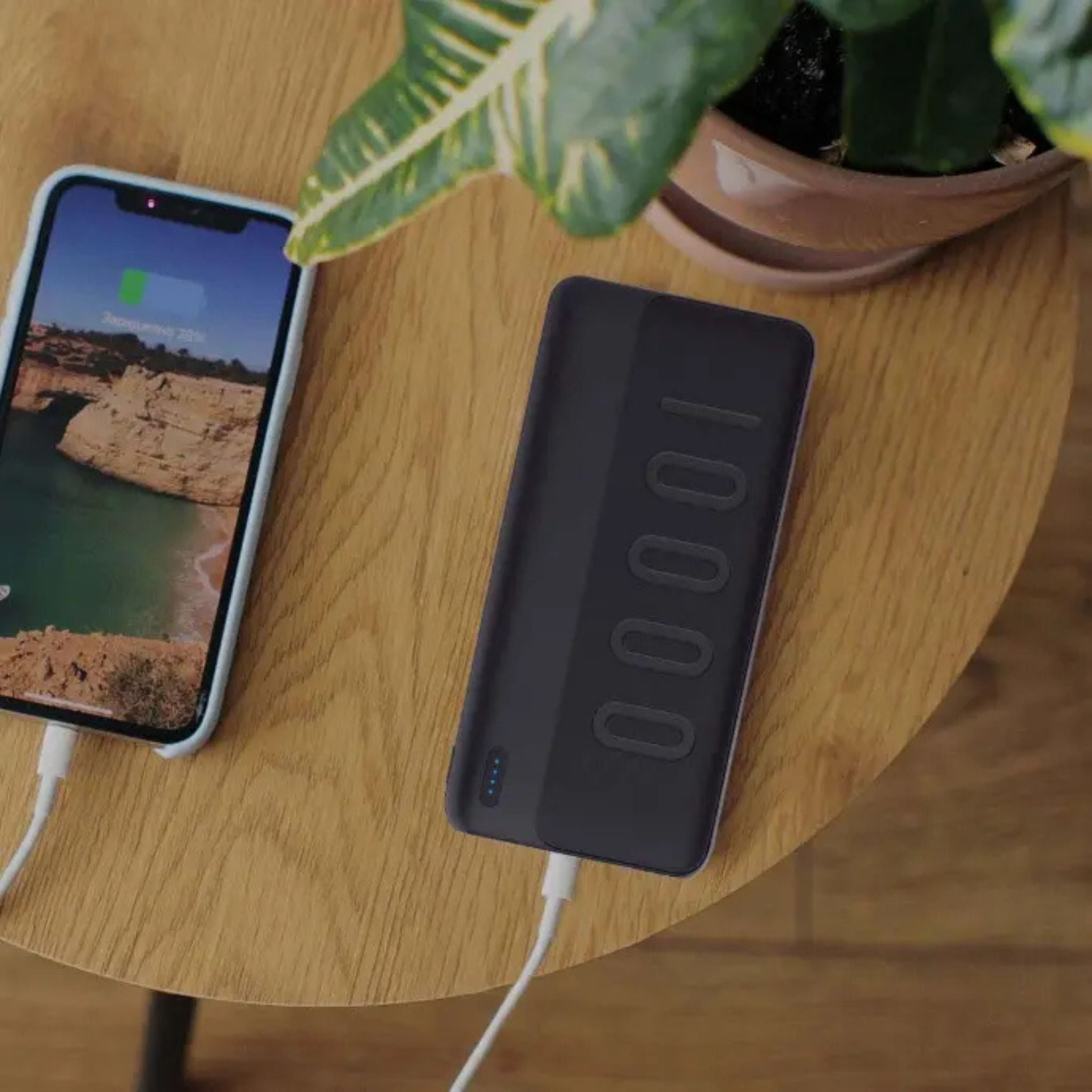 Porodo Blue 10000mAh Slim Power Bank with Dual USB-A Output, Lightweight & Compact Design, Type-C Input, LED Indicator - Black