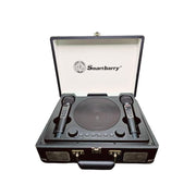 Black audio equipment set with two microphones and a speaker in an open case on a white background, featuring the Smartbarry brand.