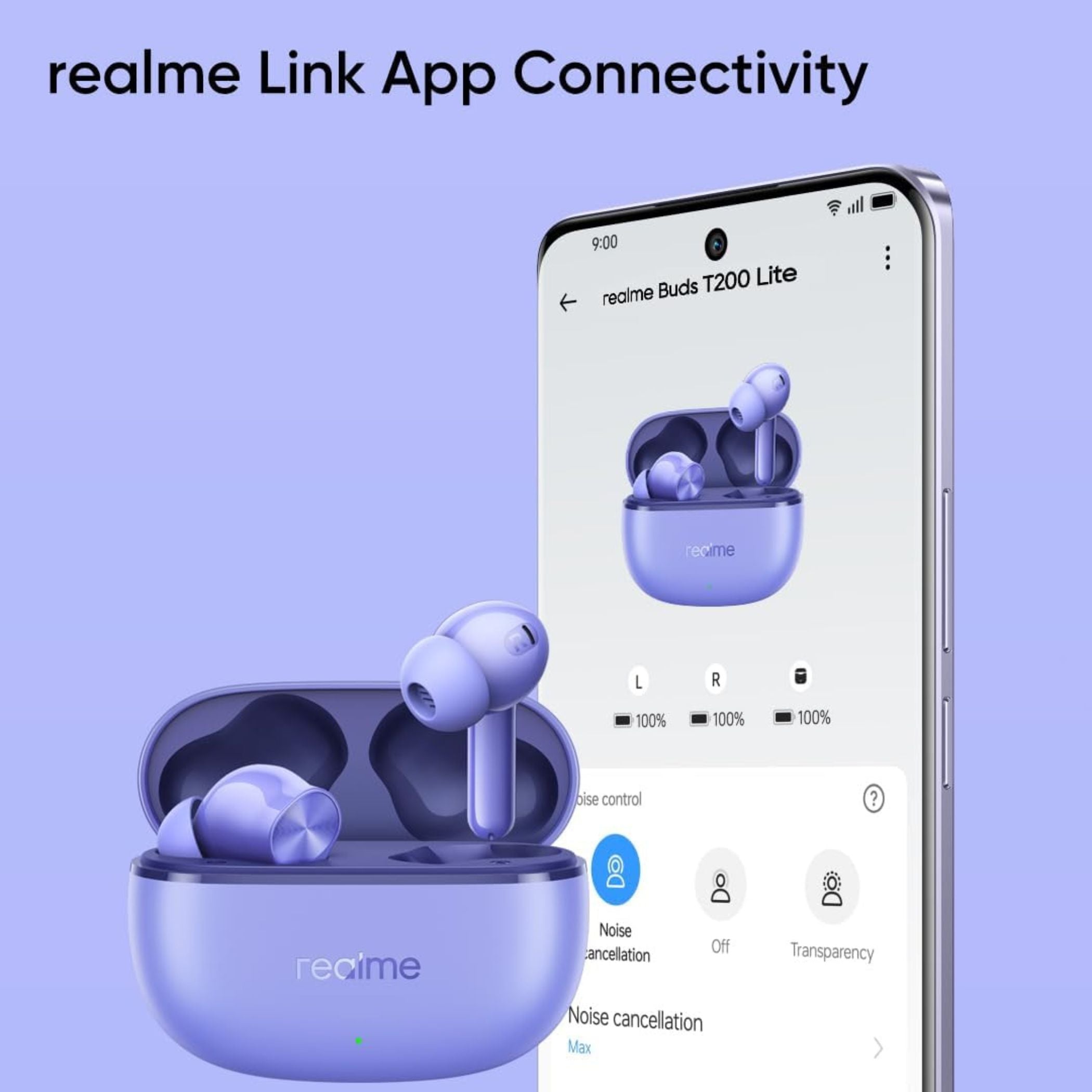 Realme Buds T200 Lite Bluetooth Earbuds, 48H Playback, AI ENC Noise Cancellation, Fast Charging, Gaming Mode, Google Fast Pair, IPX4 Water Resistant, with Mic – Aurora Purple