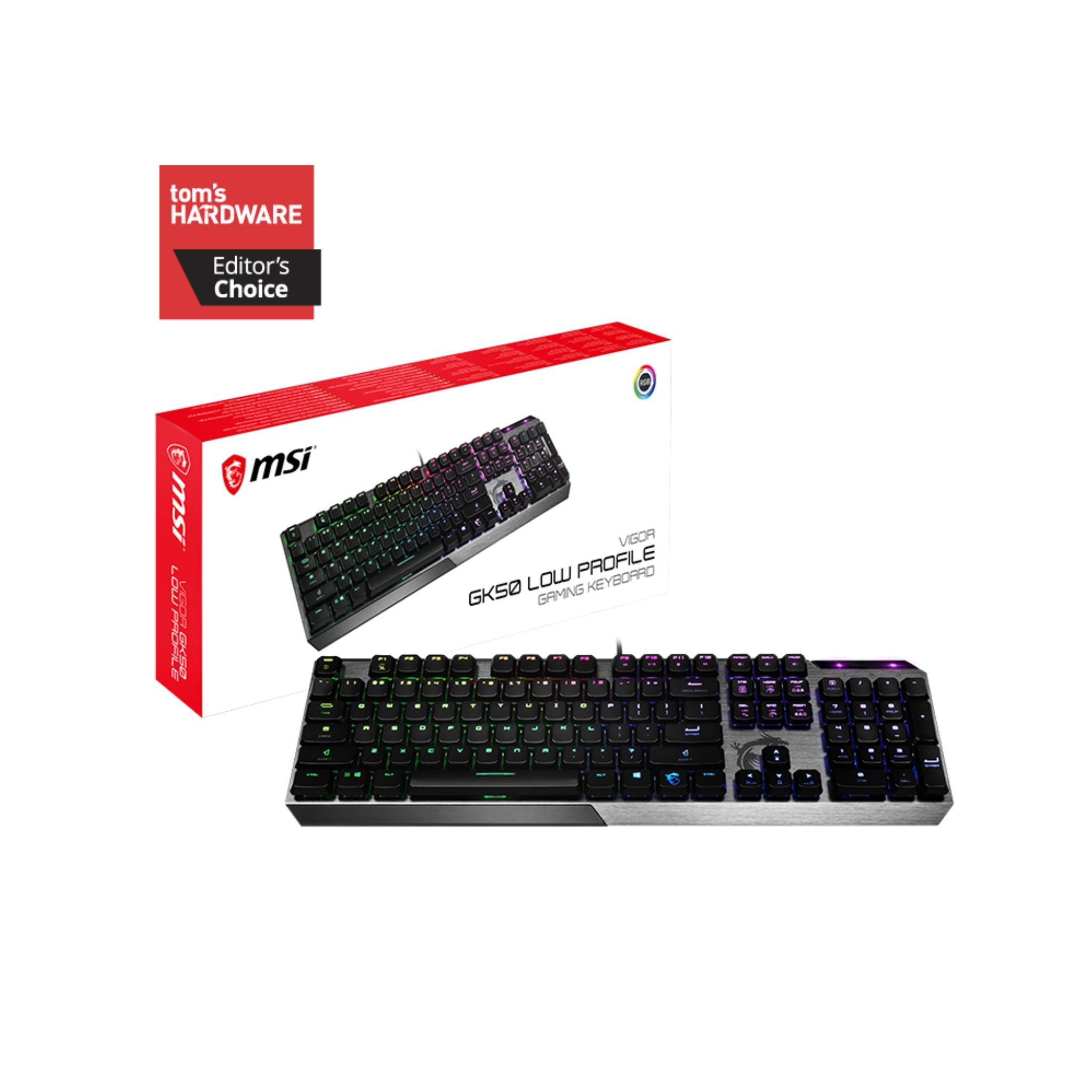 MSI Vigor GK50 Low Profile Gaming Keyboard, Backlit RGB LED, Kailh Mechanical Switches, Aluminum