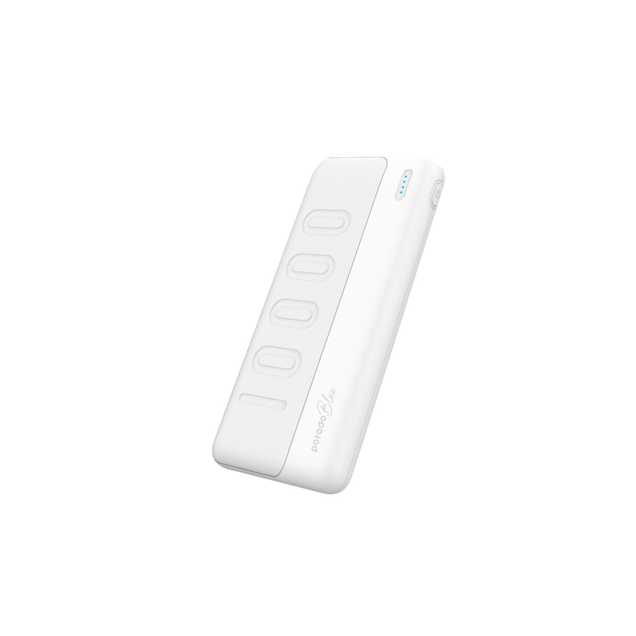 Porodo Blue 10000mAh Slim Power Bank with Dual USB-A Output, Lightweight & Compact Design, Type-C Input, LED Indicator - White