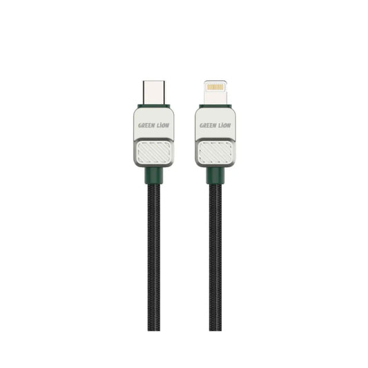 Green Lion USB C to Lightning Electroplated Braided Cable 1m 27W - Black+Green