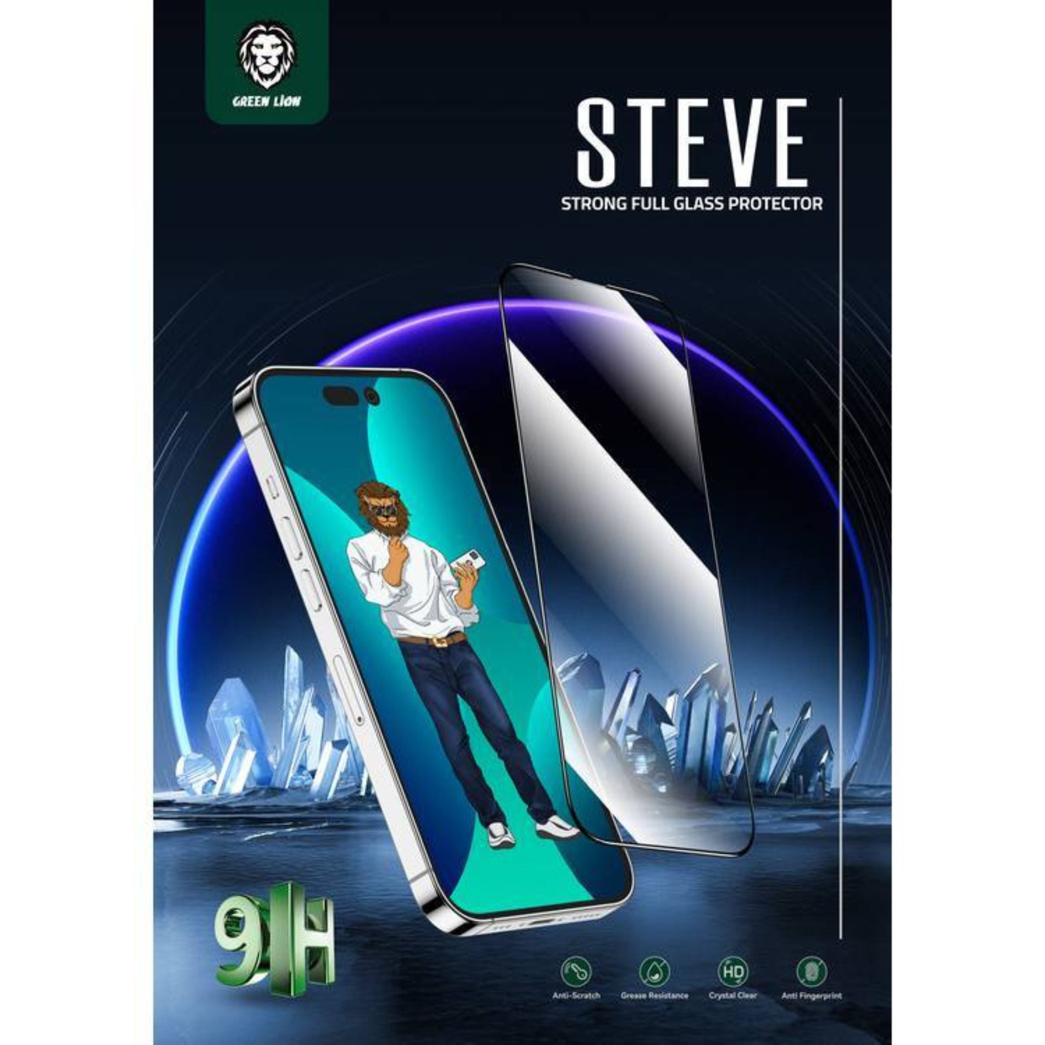 Green Lion 9H Steve HD Glass Protector for iPhone 14 Pro Max, Anti Scratch & Anti-Finger Print, Highly Responsive, Grease Resistance, Bubble Free - Clear