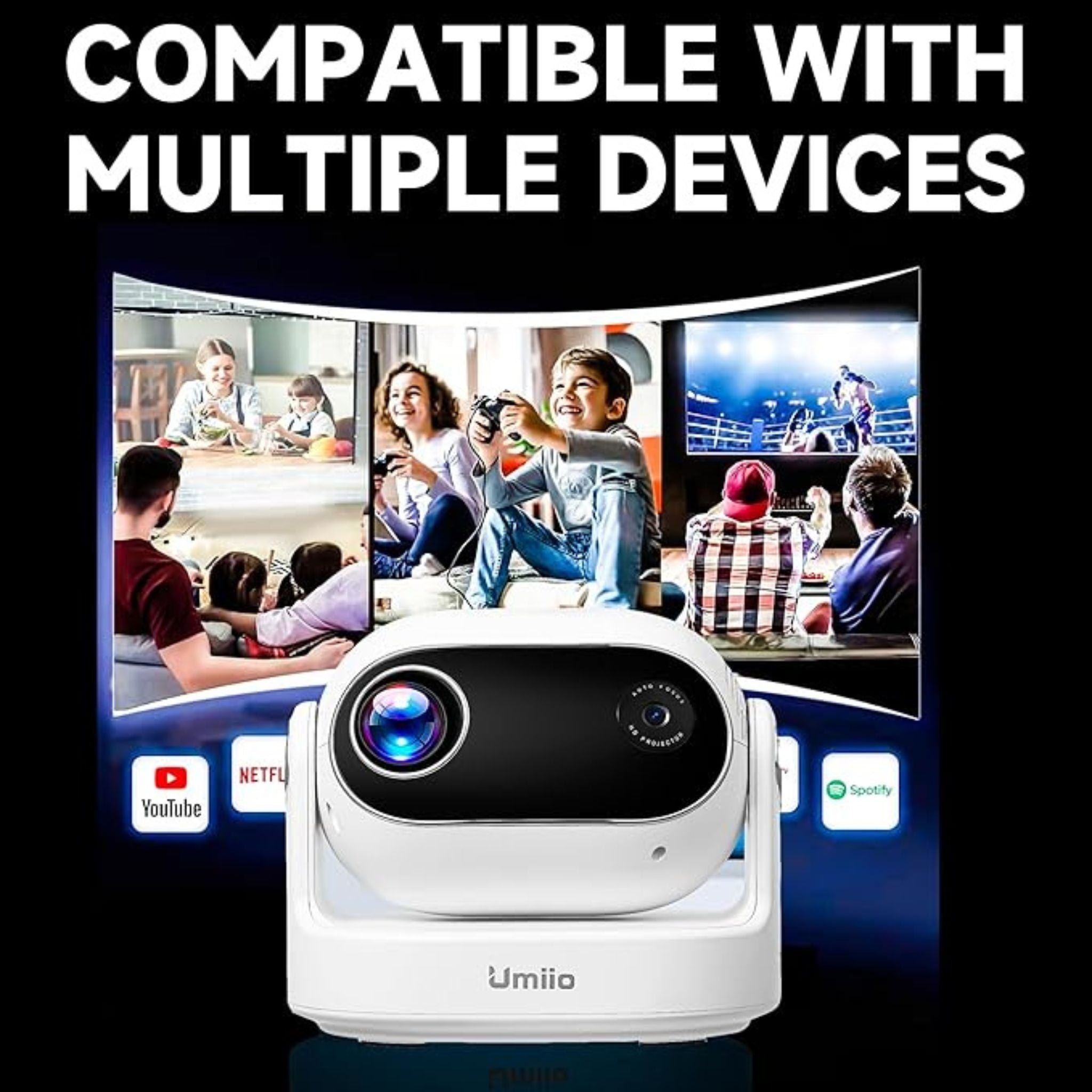 Umiio U30 Super Smart Premium Projector 1080P Full HD, 4K Supported 180° Adjustable Lens, WiFi 6 & Bluetooth, Portable LED Projector for Home Theater & Outdoor Use, HDMI/USB/Audio, Remote Control
