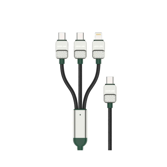 Green Lion 3-in1 Braided Electroplated Cable USB C to C+C+L 1.2m - Black+Green