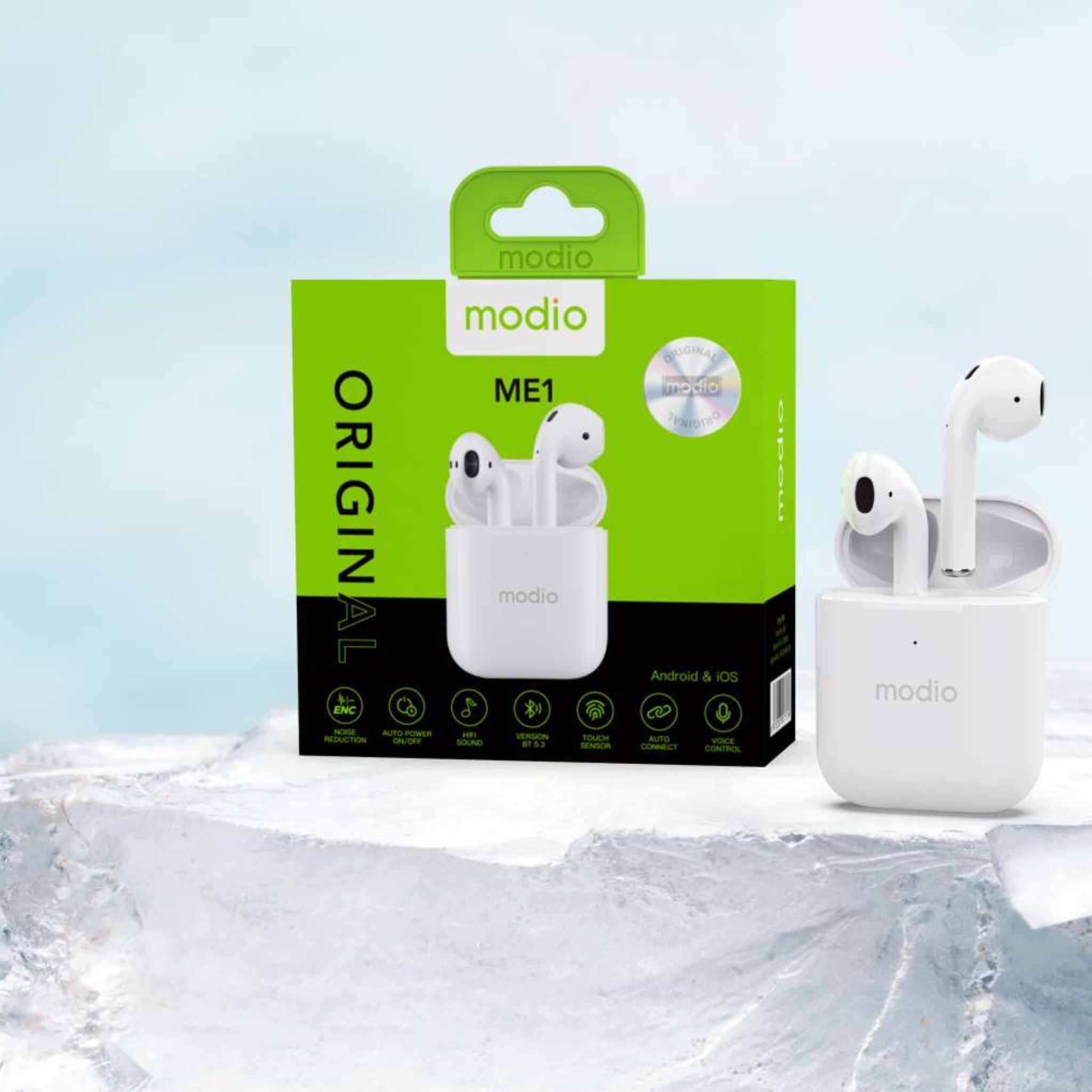 Modio ME1  Wireless Bluetooth Earbud Pro for Android and iPhones, White