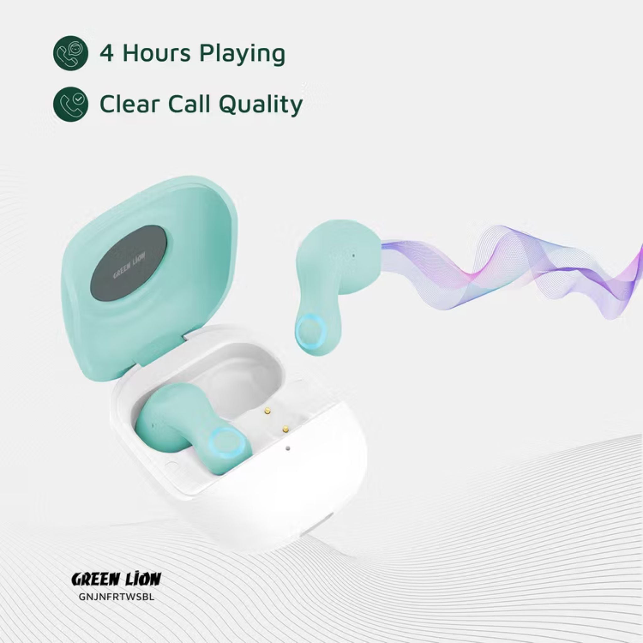 Green Lion Jenifer True Wireless Earbuds TWS, Touch Control, Voice Assistant, Breathing Lights, Clear Call Quality - Sky Blue