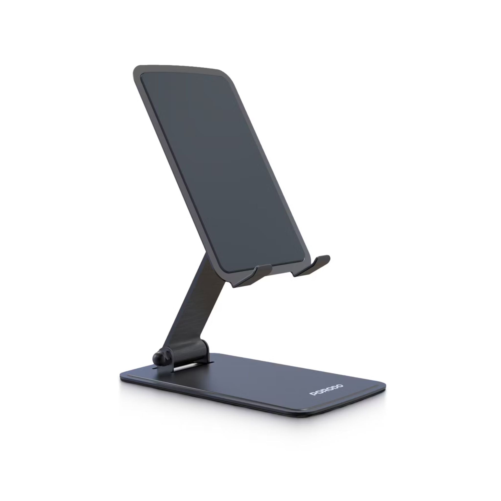 Black phone stand on a white background
