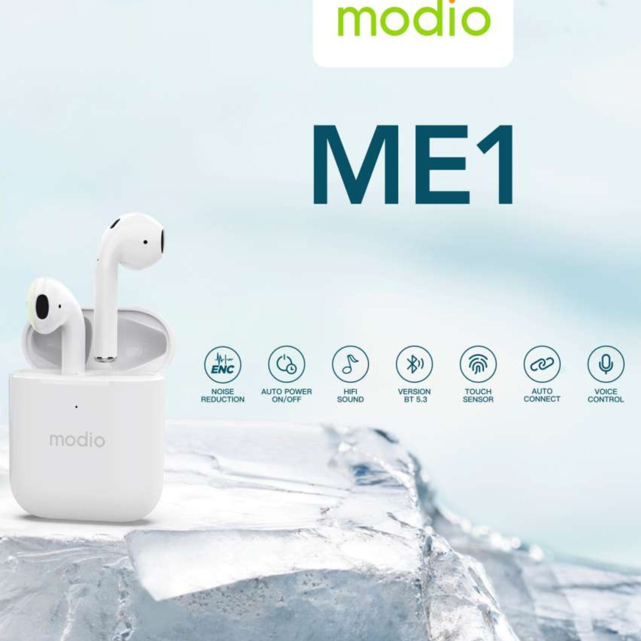 Modio ME1  Wireless Bluetooth Earbud Pro for Android and iPhones, White